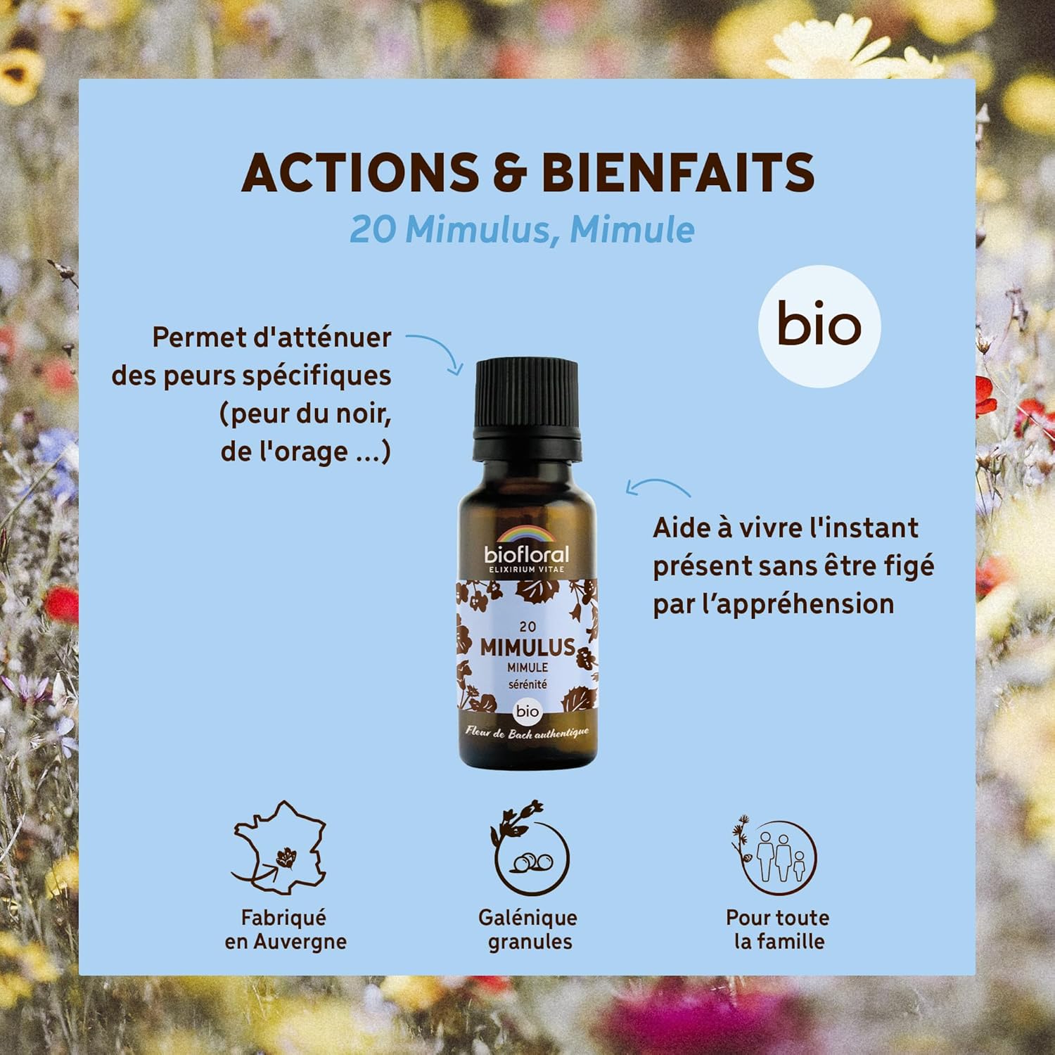 BIOFLORAL - 20 Mimulus, Organic Mimule - Serenity - Authentic Bach Flower - 470 Granules - Alcohol Free - Image 3