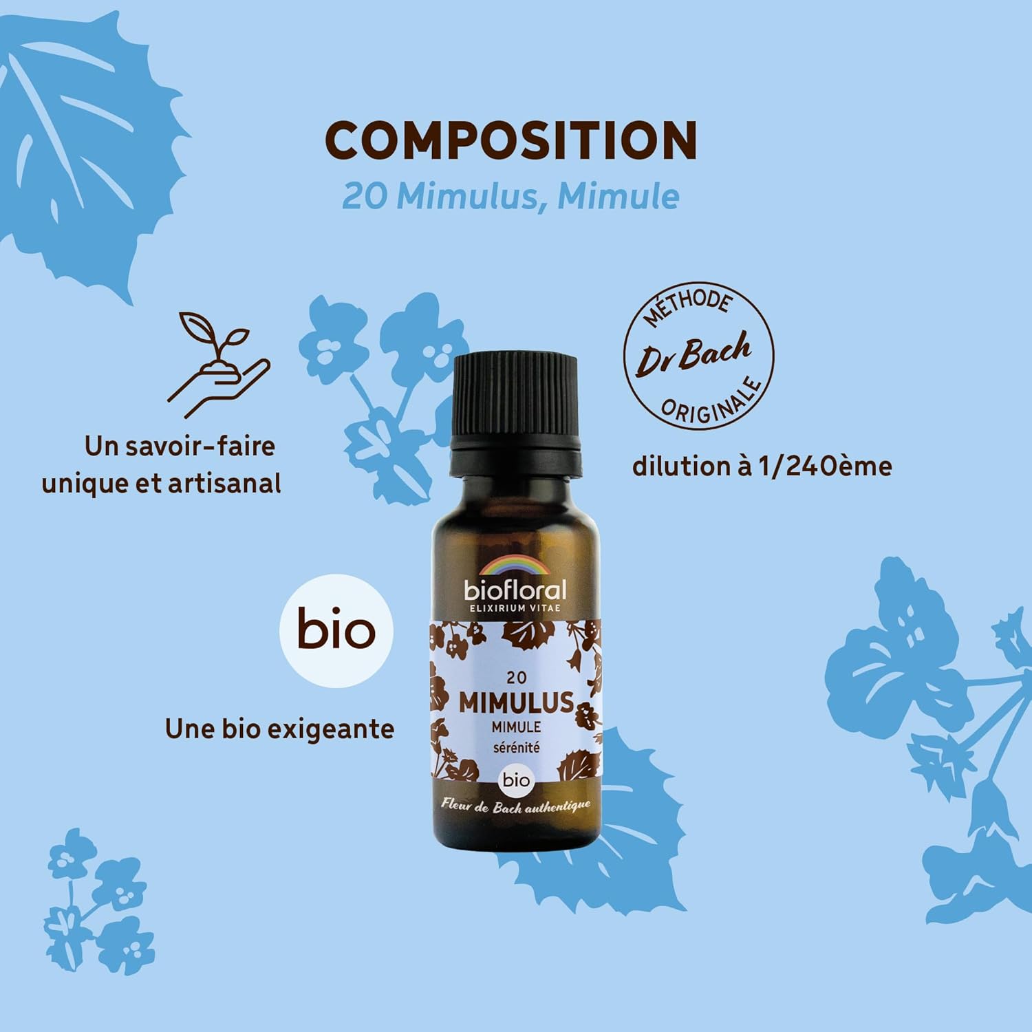 BIOFLORAL - 20 Mimulus, Organic Mimule - Serenity - Authentic Bach Flower - 470 Granules - Alcohol Free - Image 4