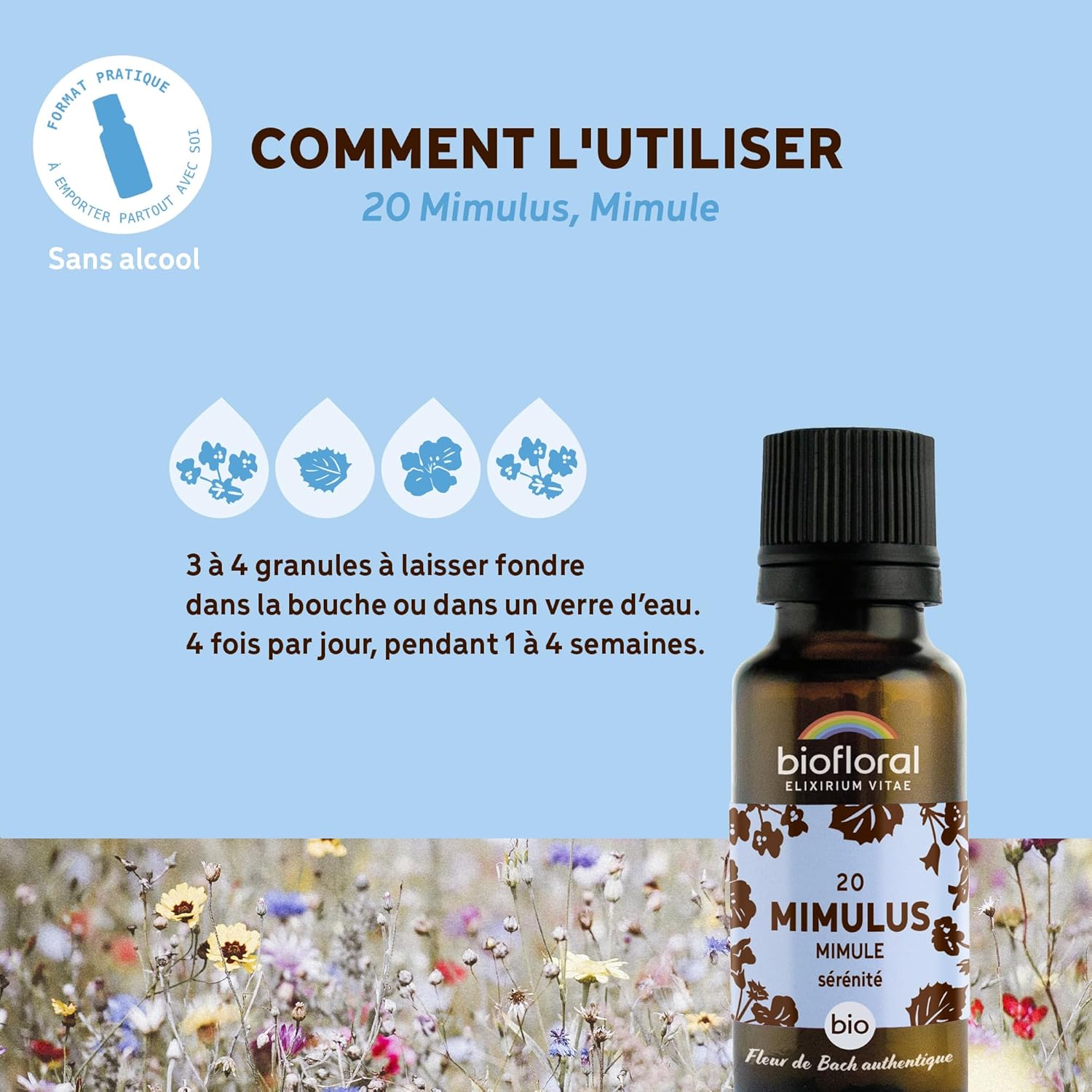 BIOFLORAL - 20 Mimulus, Organic Mimule - Serenity - Authentic Bach Flower - 470 Granules - Alcohol Free - Image 5