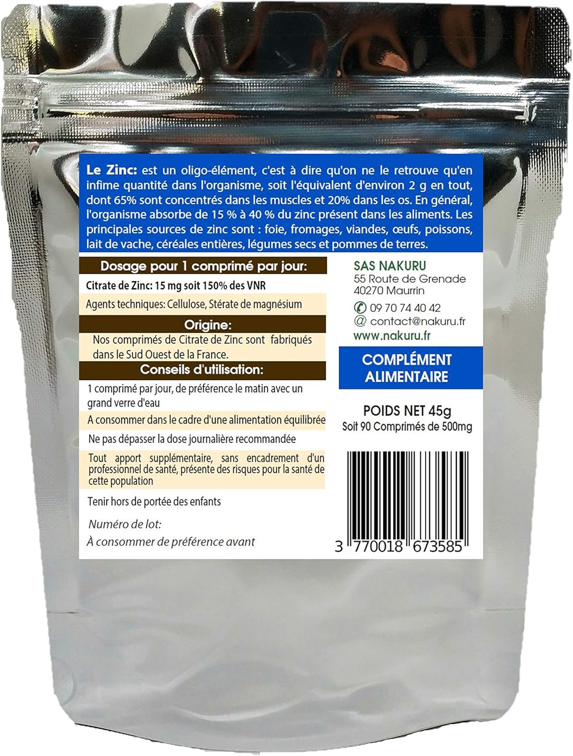 NAKURU | Zinc Citrate | Power Range | Made in France | "The Super Oligo-Element!" | (90 Tablets of 500mg / Net Weight: 45g) - Image 3
