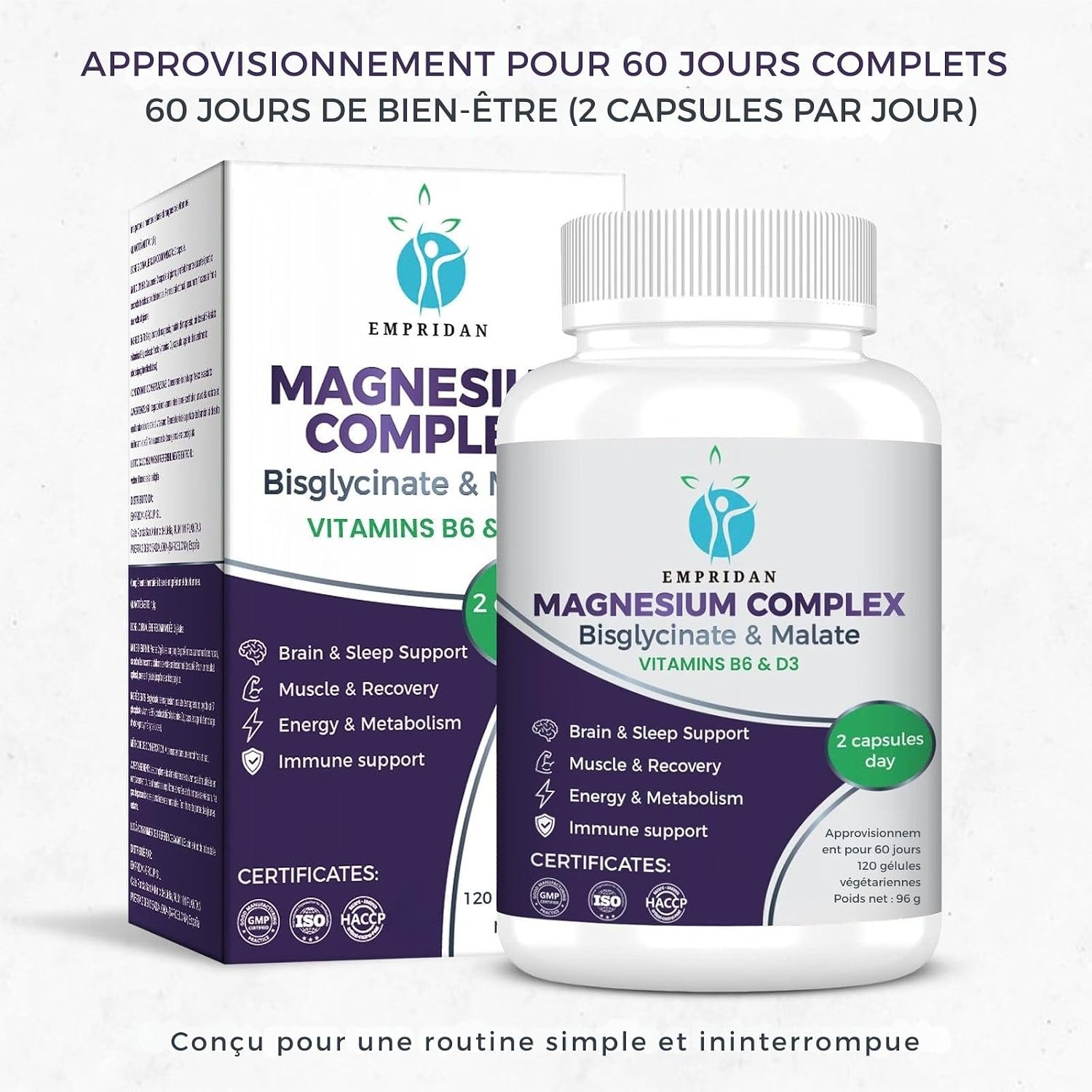 Magnesium Bisglycinate and Malate Complex (230mg Elemental Magnesium) – High Absorption with Vitamin B6 and D3 – 120 Vegetable Capsules – Energy, Sleep and Muscle – EMPRIDAN - Image 7