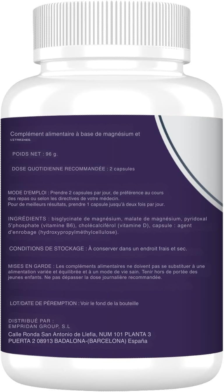 Magnesium Bisglycinate and Malate Complex (230mg Elemental Magnesium) – High Absorption with Vitamin B6 and D3 – 120 Vegetable Capsules – Energy, Sleep and Muscle – EMPRIDAN - Image 9