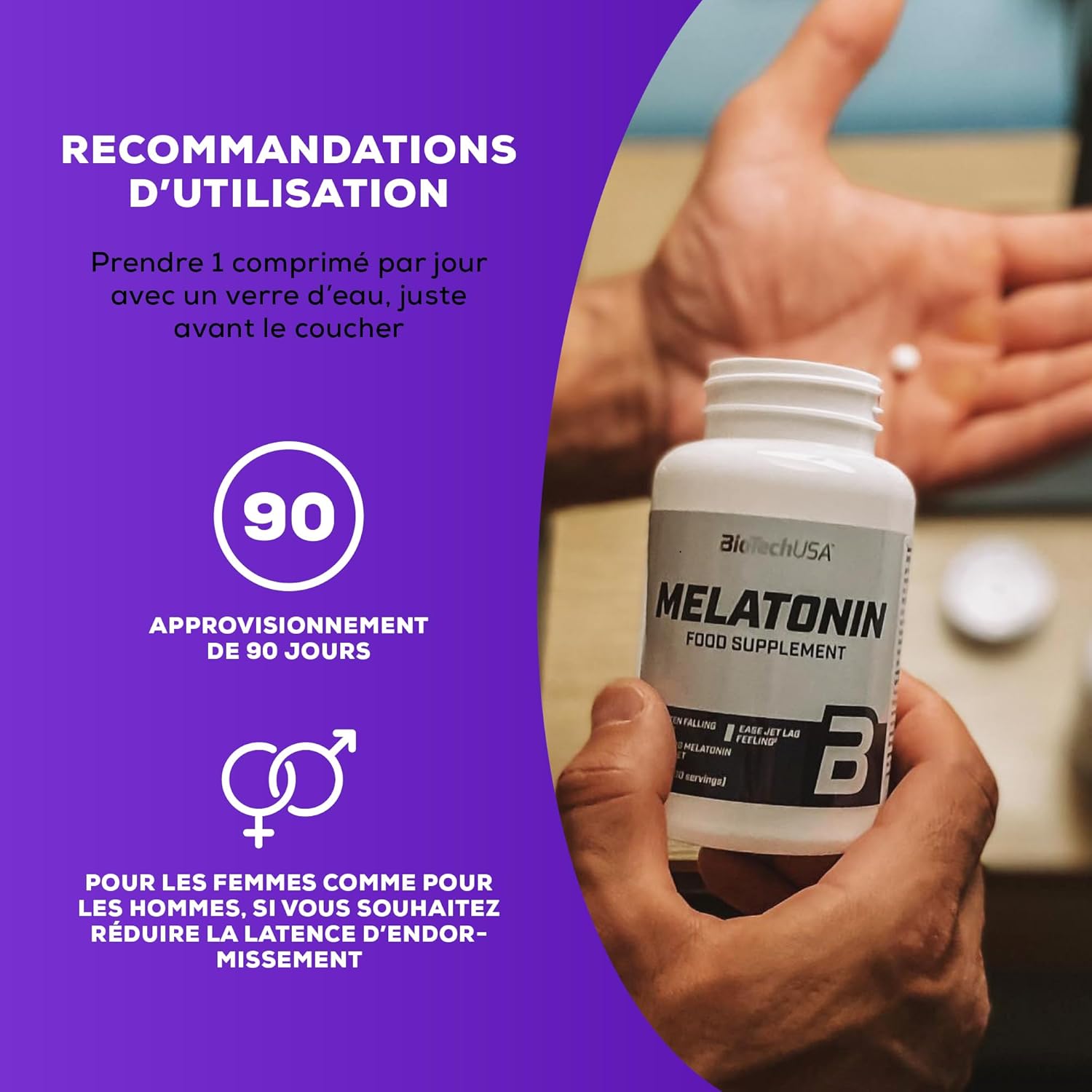 BioTechUSA Melatonin, Dietary Supplement Tablets, Containing Melatonin, 90 Tablets - Image 4