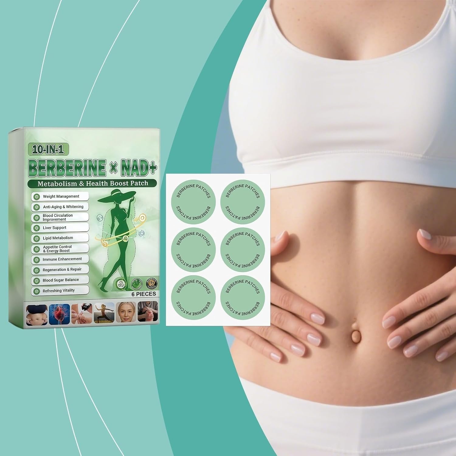Moringa NAD+ 10 in 1 Advanced Nano, Moringa Berberine Patches, Microneedle Patch, Berberine Slimming Patch for Men and Women Light Daily Activities, one box contains six patches. - Image 3