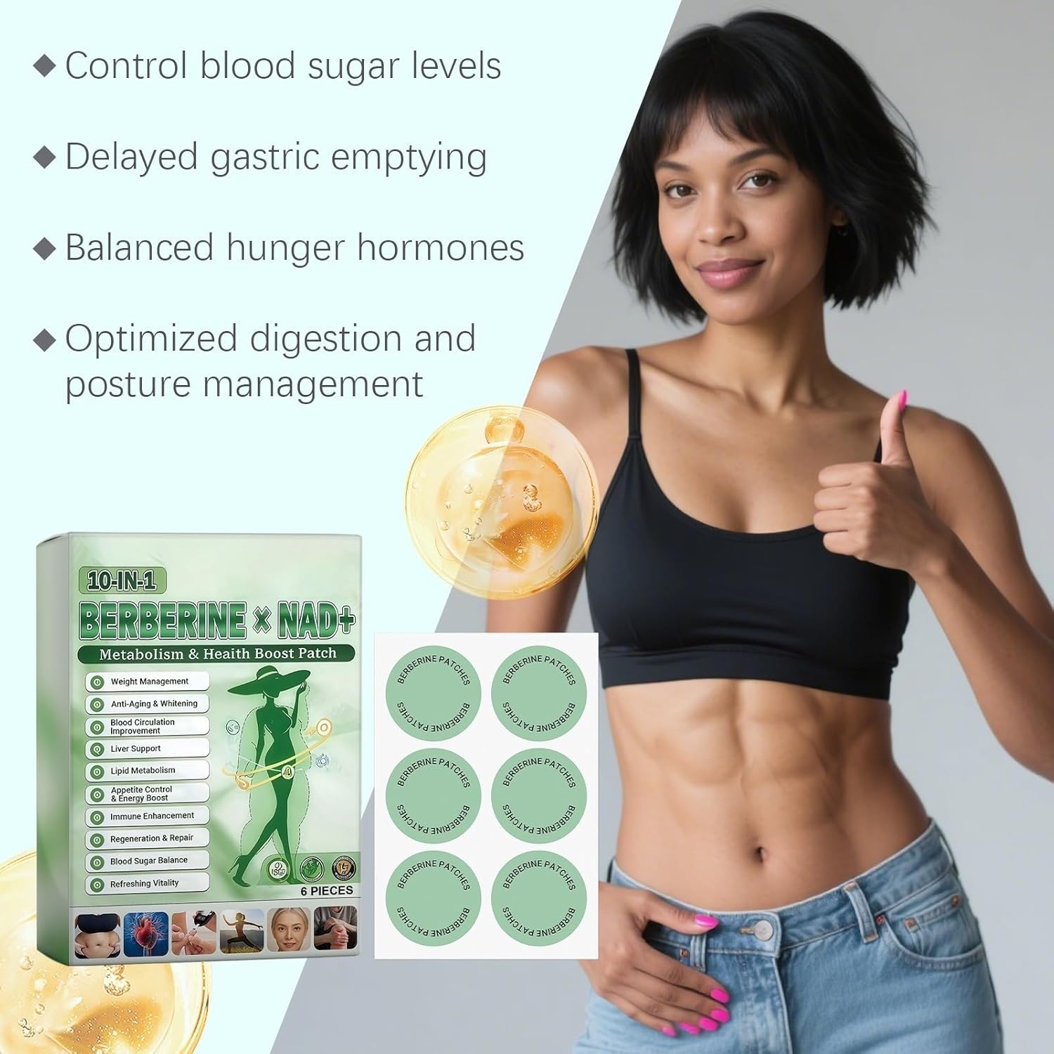 Moringa NAD+ 10 in 1 Advanced Nano, Moringa Berberine Patches, Microneedle Patch, Berberine Slimming Patch for Men and Women Light Daily Activities, one box contains six patches. - Image 4