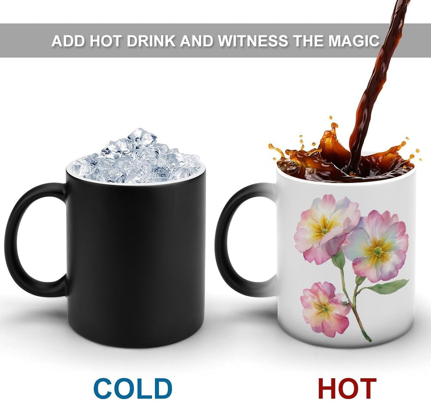 Tasse à café en céramique à changement de couleur avec fleurs d'onagre - 325 ml - Image 5