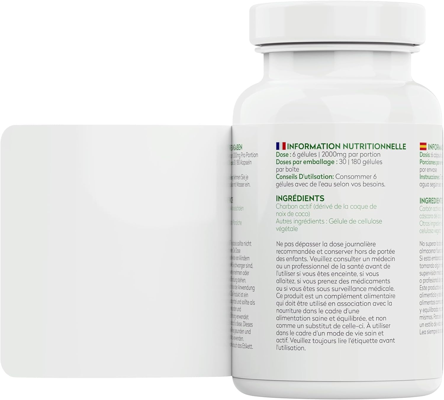 Coconut Vegetable Activated Charcoal 2000mg - Daily Serving | No Fillers/Fillers | 180 Capsules | Non-GMO Coconut for Digestion | Natural Relief | Vegan - Image 3