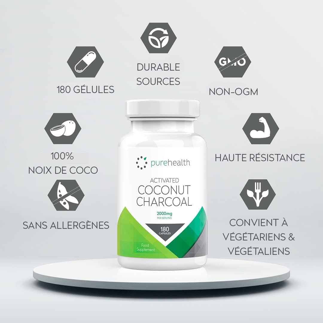 Coconut Vegetable Activated Charcoal 2000mg - Daily Serving | No Fillers/Fillers | 180 Capsules | Non-GMO Coconut for Digestion | Natural Relief | Vegan - Image 5