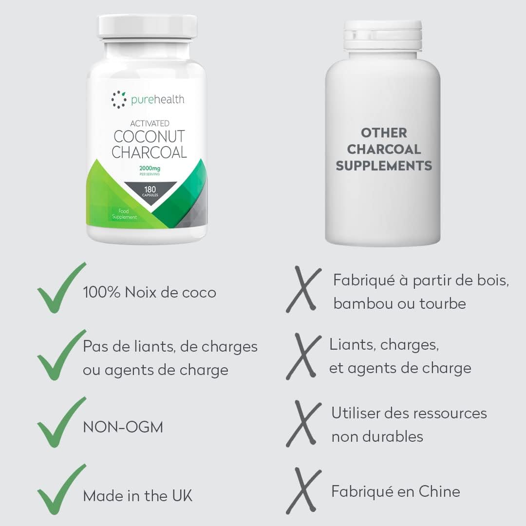 Coconut Vegetable Activated Charcoal 2000mg - Daily Serving | No Fillers/Fillers | 180 Capsules | Non-GMO Coconut for Digestion | Natural Relief | Vegan - Image 7
