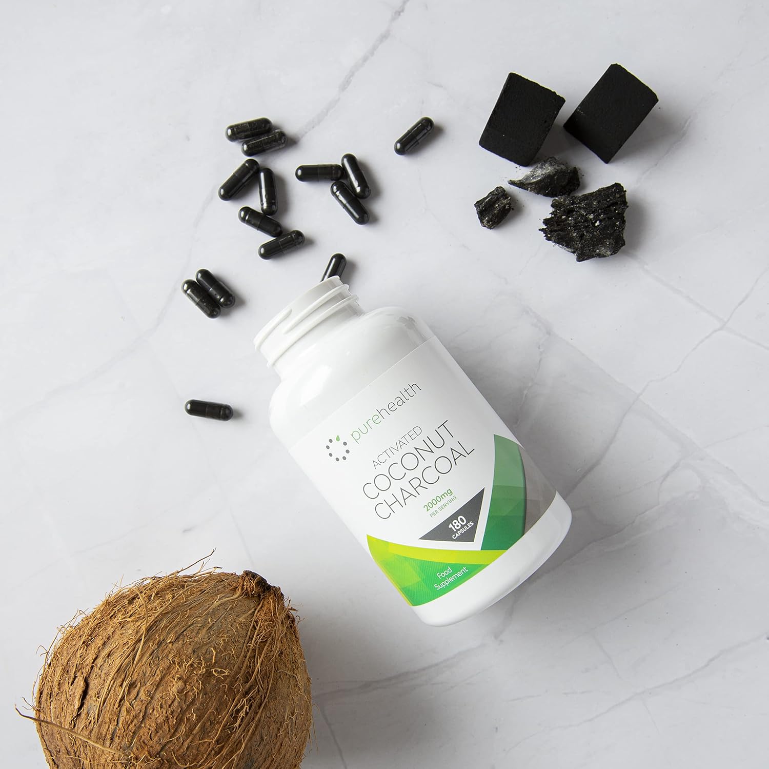 Coconut Vegetable Activated Charcoal 2000mg - Daily Serving | No Fillers/Fillers | 180 Capsules | Non-GMO Coconut for Digestion | Natural Relief | Vegan - Image 8