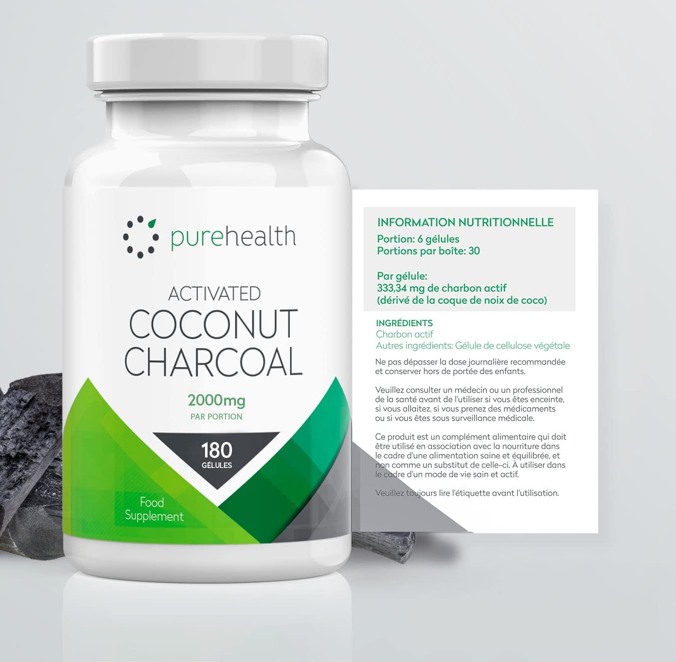 Coconut Vegetable Activated Charcoal 2000mg - Daily Serving | No Fillers/Fillers | 180 Capsules | Non-GMO Coconut for Digestion | Natural Relief | Vegan - Image 11