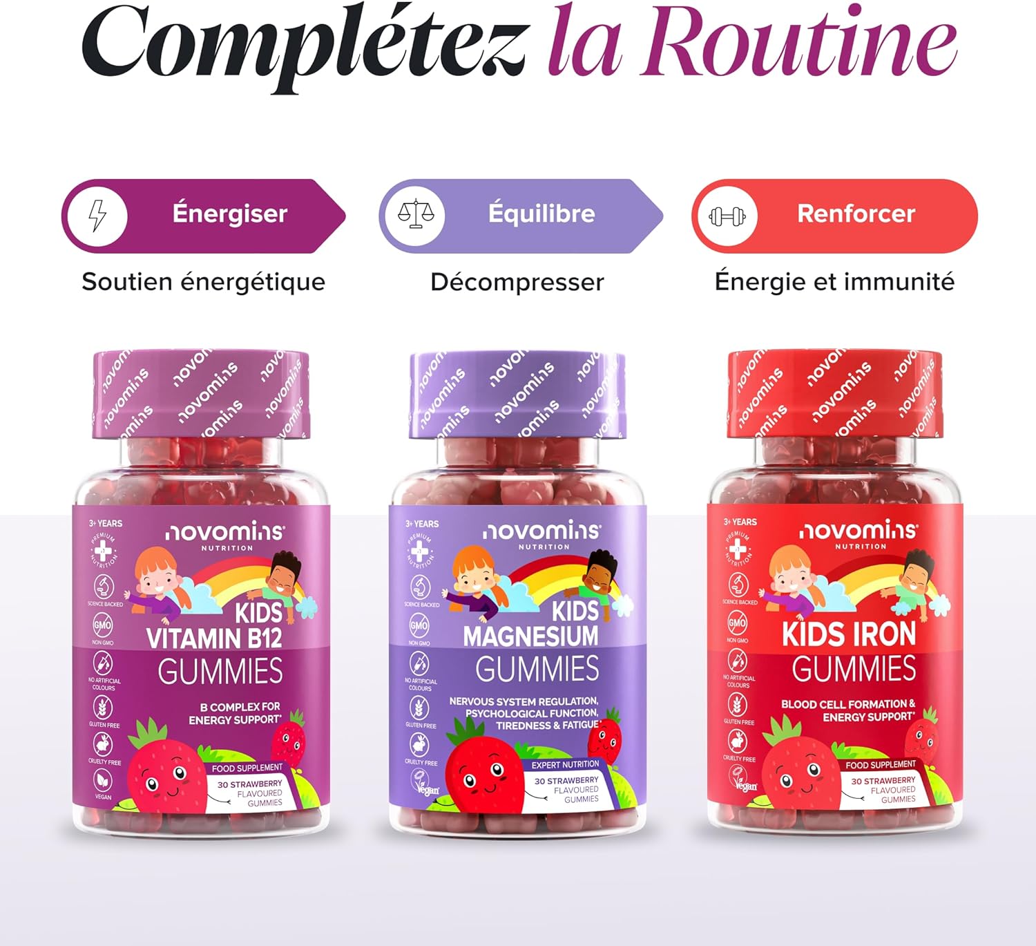 Vitamin B12 Child Gummies - Vitamin B Complex (B1, B2, B6, B12 + Folic Acid & Biotine) - Energy, Nervous System & Fatigue - Vegan, Gluten Free - 30 Strawberry Gummies - Novomins - Image 11