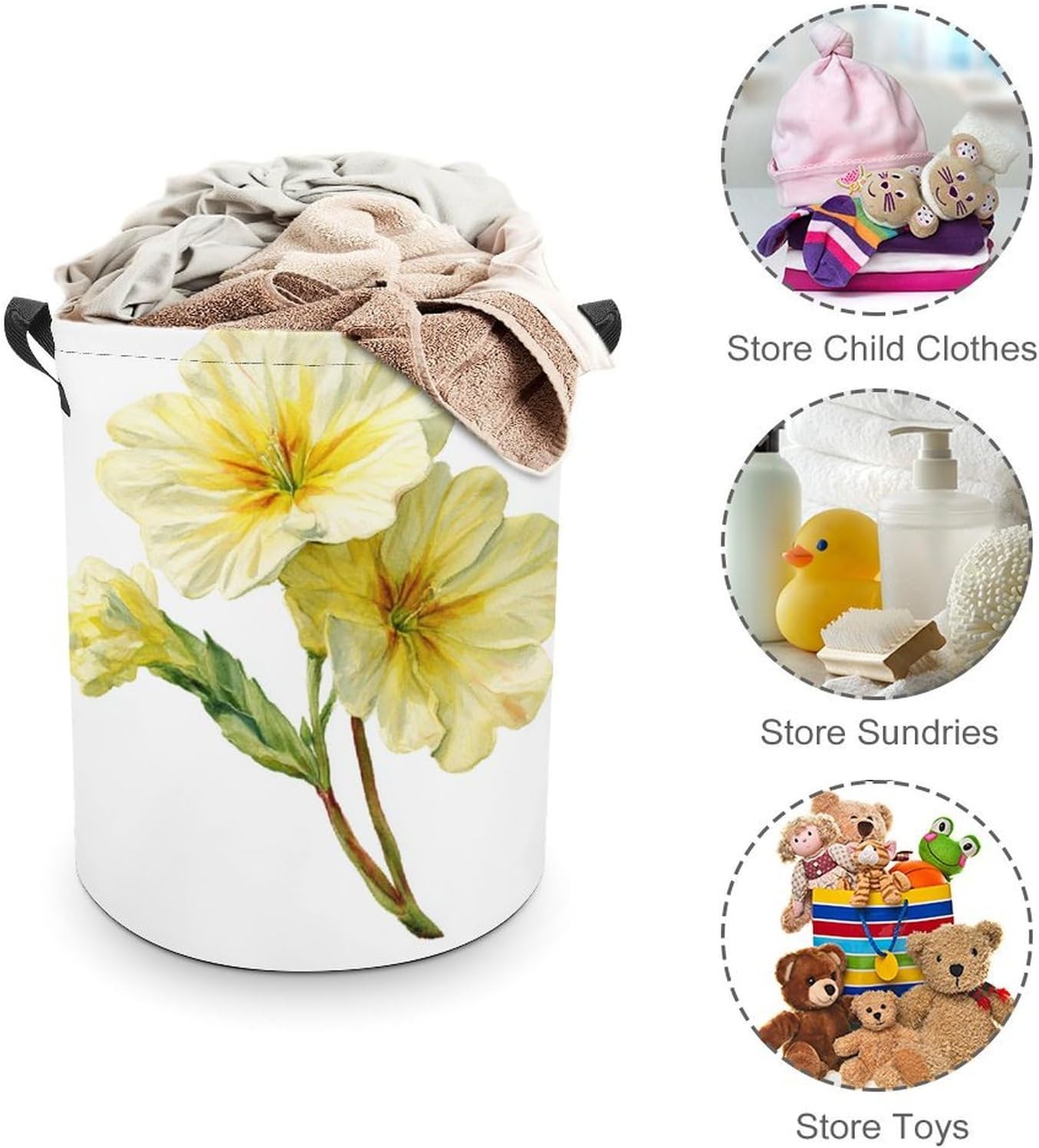 Paniers à linge longs à motif de fleurs d'onagre - Panier à linge imperméable et pliable - Panier à linge sale pour salon, salle de bain - Image 4