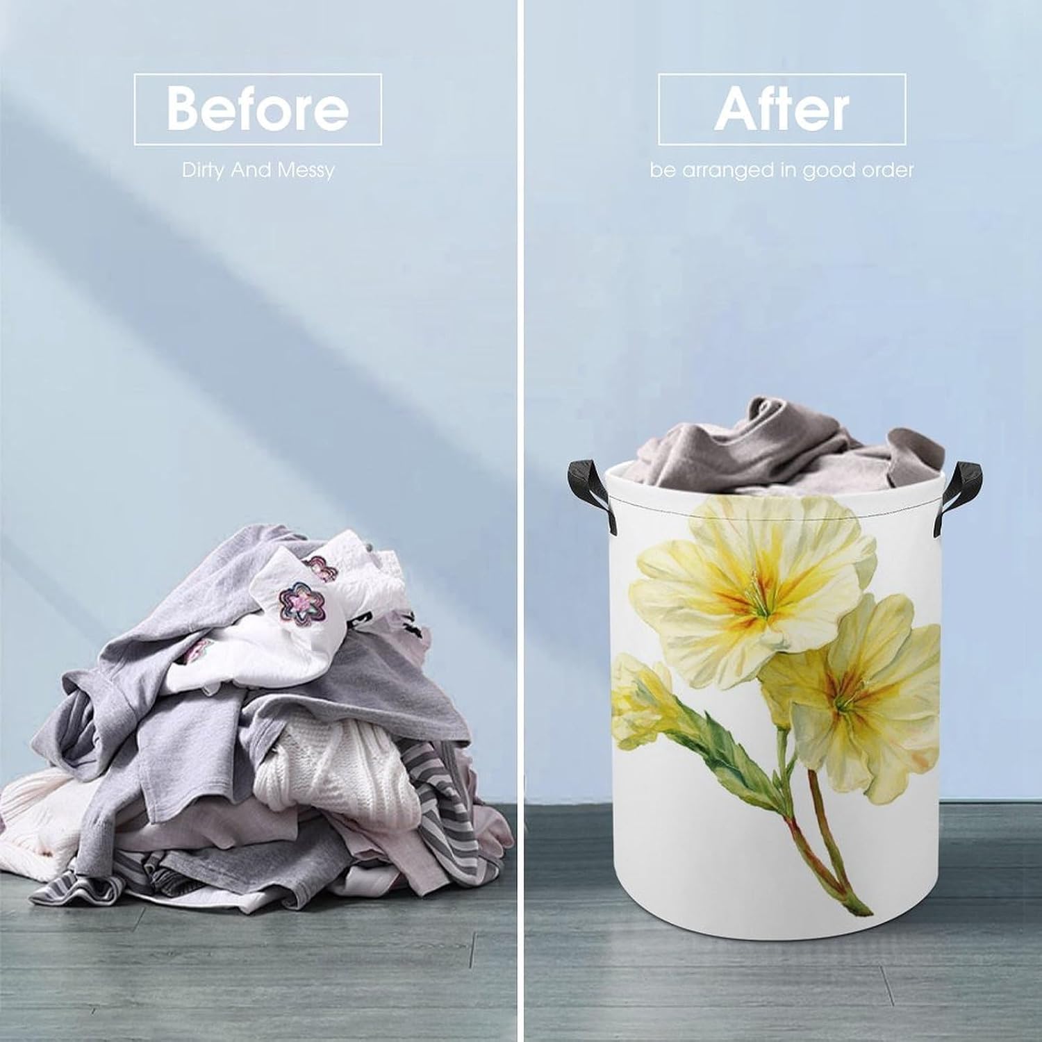Paniers à linge longs à motif de fleurs d'onagre - Panier à linge imperméable et pliable - Panier à linge sale pour salon, salle de bain - Image 6