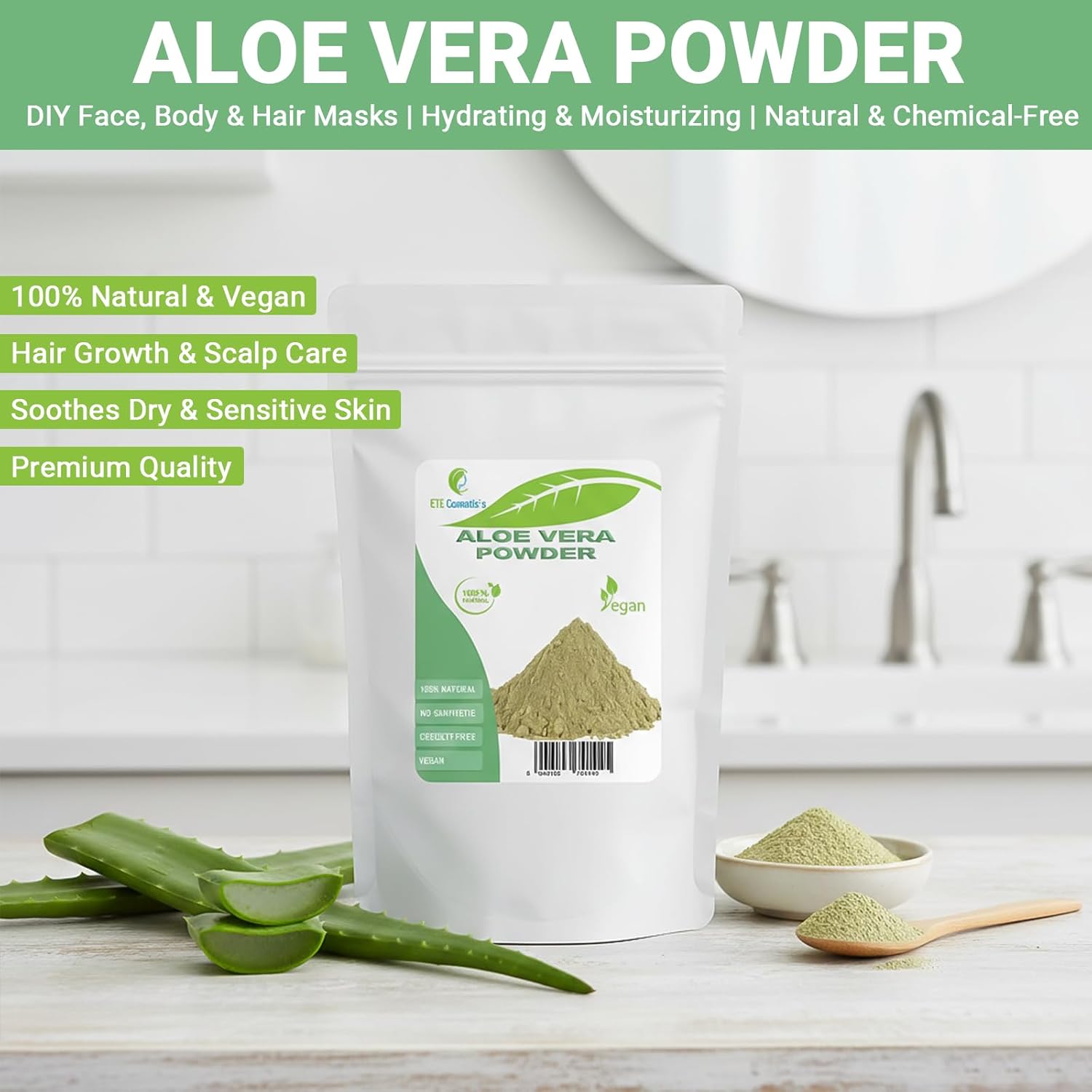 Aloe Vera Powder - 100g - Face Masks, Body Mask, Hair Mask, Promotes Hair Growth, Moisturizing, Natural & Chemical Free - Image 7