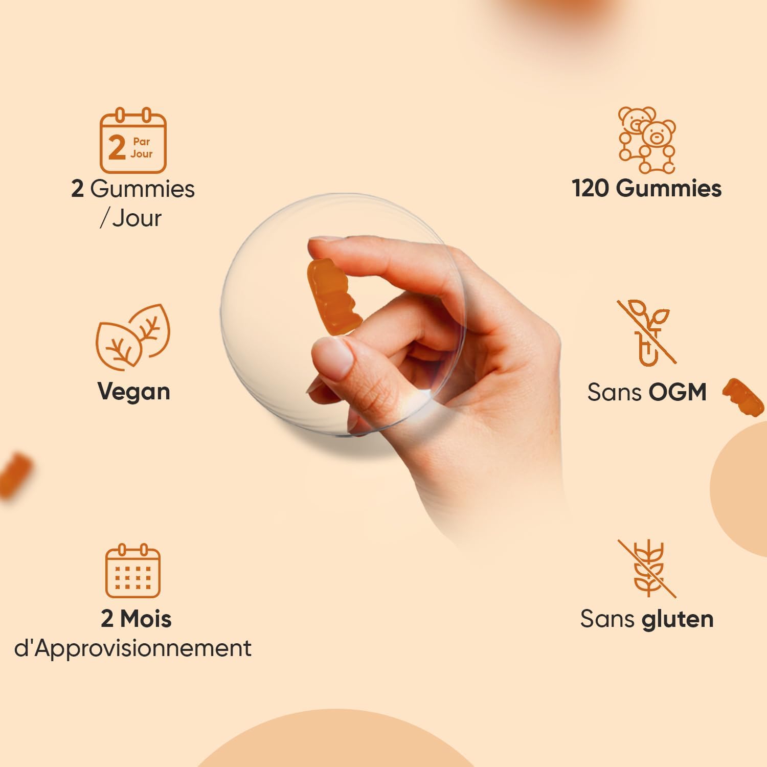 Vitamin C Gummies with Zinc, 120 Vegan Gums, for Adults and Children from 3 Years with Natural Orange Flavor, 200mg Vit C Ascorbic Acid with 6mg Zinc - Image 8
