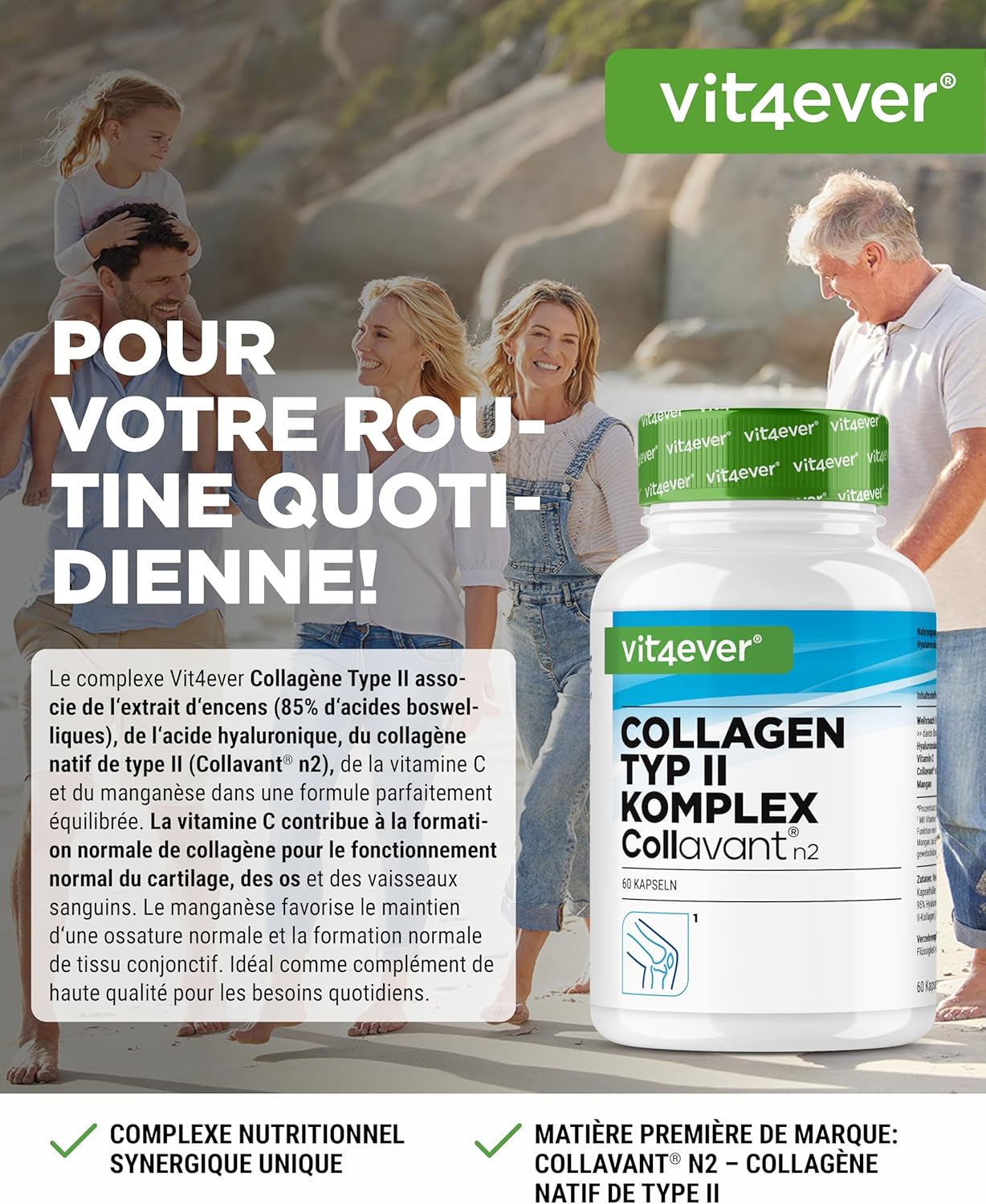 Type II Collagen Complex – with Native Collagen Collagen Native Collagen, Incense Extract, Hyaluronic Acid, Vitamin C, Manganese for Bones, Cartilage and Joints - Image 3