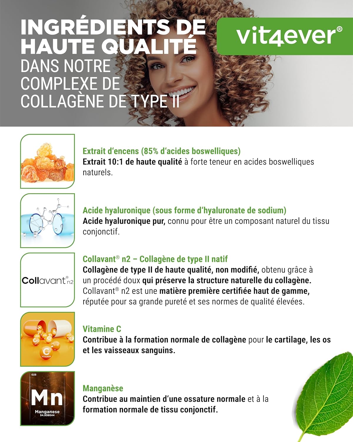 Type II Collagen Complex – with Native Collagen Collagen Native Collagen, Incense Extract, Hyaluronic Acid, Vitamin C, Manganese for Bones, Cartilage and Joints - Image 4
