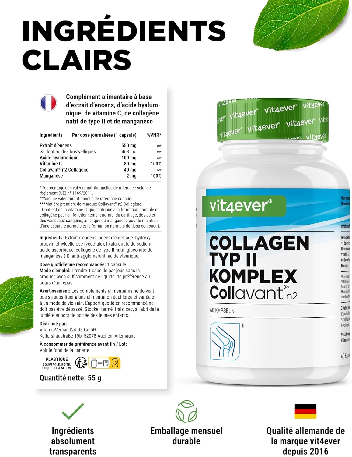 Type II Collagen Complex – with Native Collagen Collagen Native Collagen, Incense Extract, Hyaluronic Acid, Vitamin C, Manganese for Bones, Cartilage and Joints - Image 7