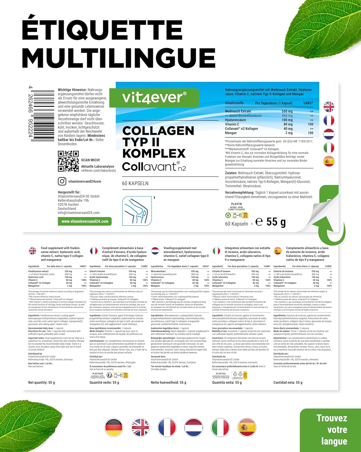 Type II Collagen Complex – with Native Collagen Collagen Native Collagen, Incense Extract, Hyaluronic Acid, Vitamin C, Manganese for Bones, Cartilage and Joints - Image 8