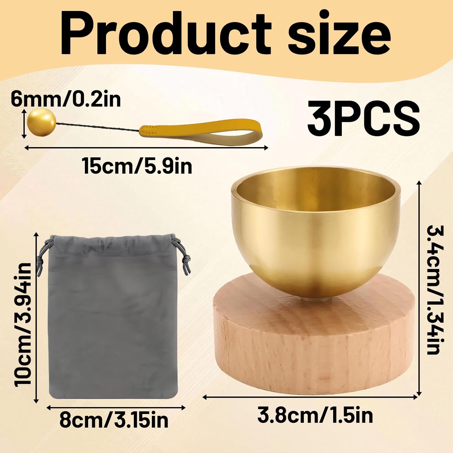 Tibetan Mini Bowl for Meditation and Relaxation, 3 Pieces Set with Base, Bell, Cloth Bag, for Stress, Sleep and Yoga, Ideal for Purification and Healing, 3.8cm Diameter - Image 3