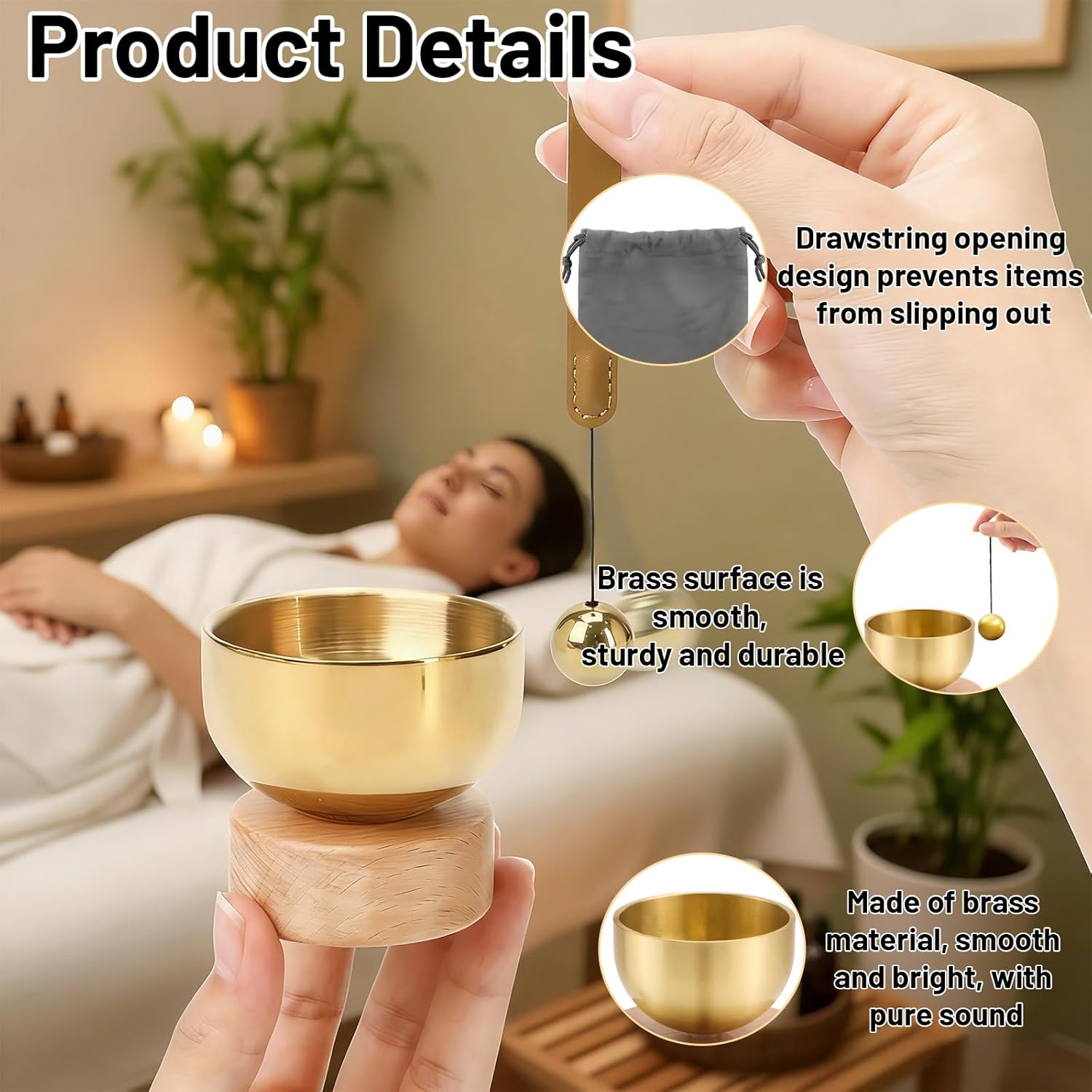 Tibetan Mini Bowl for Meditation and Relaxation, 3 Pieces Set with Base, Bell, Cloth Bag, for Stress, Sleep and Yoga, Ideal for Purification and Healing, 3.8cm Diameter - Image 4