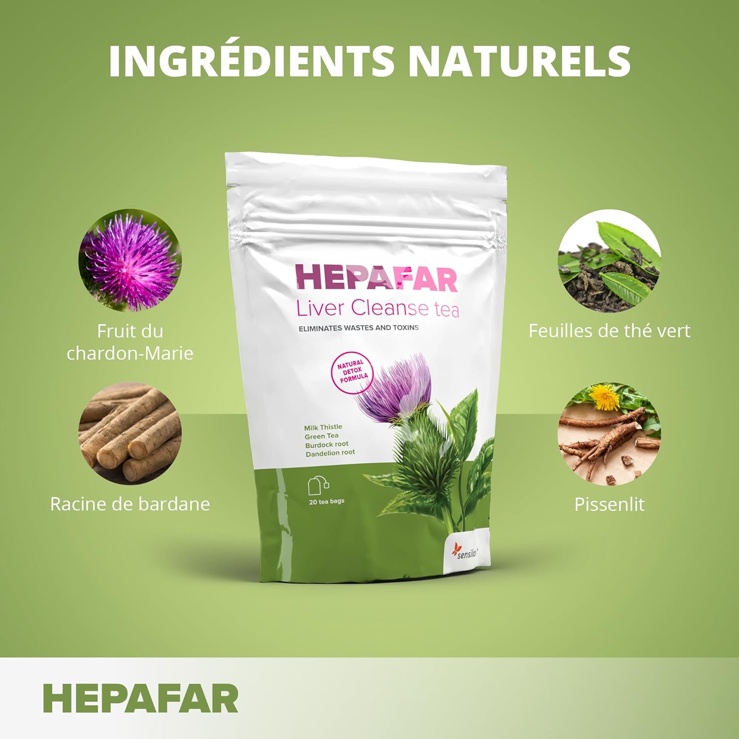 Sensilab Hepafar Liver Cleanse - Milk Thistle Herbal Tea, 2 x 20 Sachets | Green Tea, Burdock Root and Dandelion, Herbal Infusion - Image 4