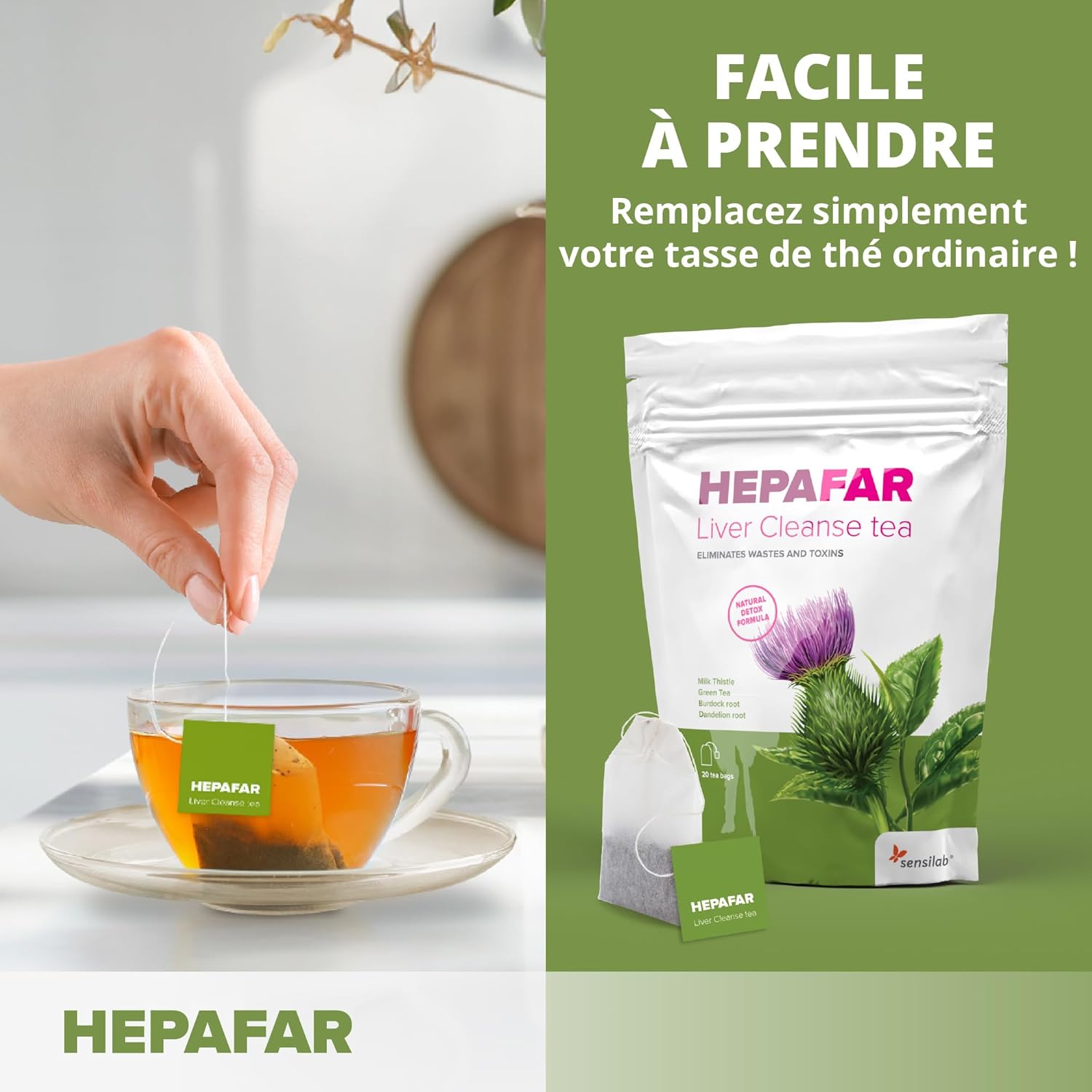 Sensilab Hepafar Liver Cleanse - Milk Thistle Herbal Tea, 2 x 20 Sachets | Green Tea, Burdock Root and Dandelion, Herbal Infusion - Image 6
