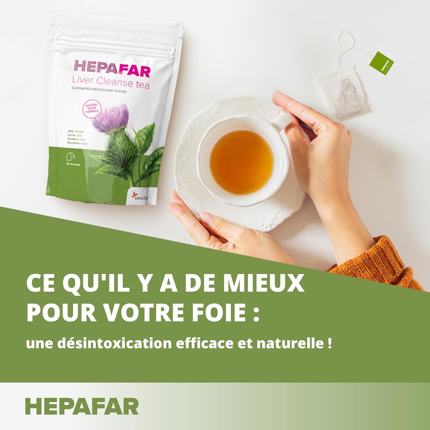 Sensilab Hepafar Liver Cleanse - Milk Thistle Herbal Tea, 2 x 20 Sachets | Green Tea, Burdock Root and Dandelion, Herbal Infusion - Image 8