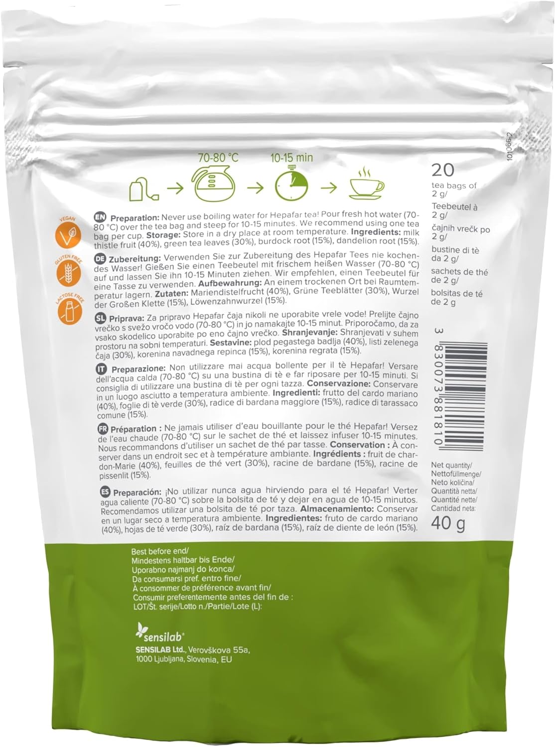 Sensilab Hepafar Liver Cleanse - Milk Thistle Herbal Tea, 2 x 20 Sachets | Green Tea, Burdock Root and Dandelion, Herbal Infusion - Image 9