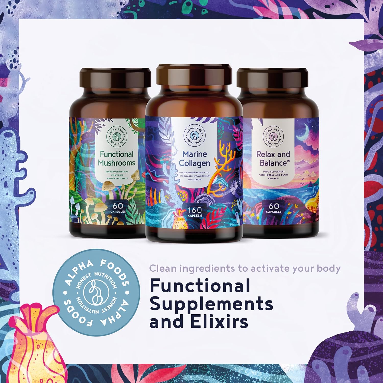 Marine Collagen & Hyaluronic Acid | 160 Capsules | Pure Hydrolyzed Collagen with Blue Spirulina & Marine Elastin | Collagen Peptides (Type I, II, III & IV) | Skin, Hair & Nails | Alpha Foods - Image 9