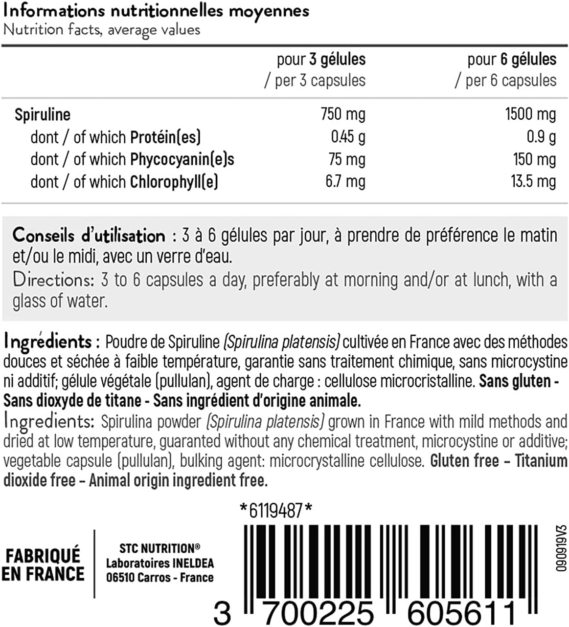 STC NUTRITION - Spirulina 1500 - 100% French spirulina supplement - Rich in protein, iron, phycocyanins & chlorophyll - Vitality, recovery & tone - 90 capsules - Image 4
