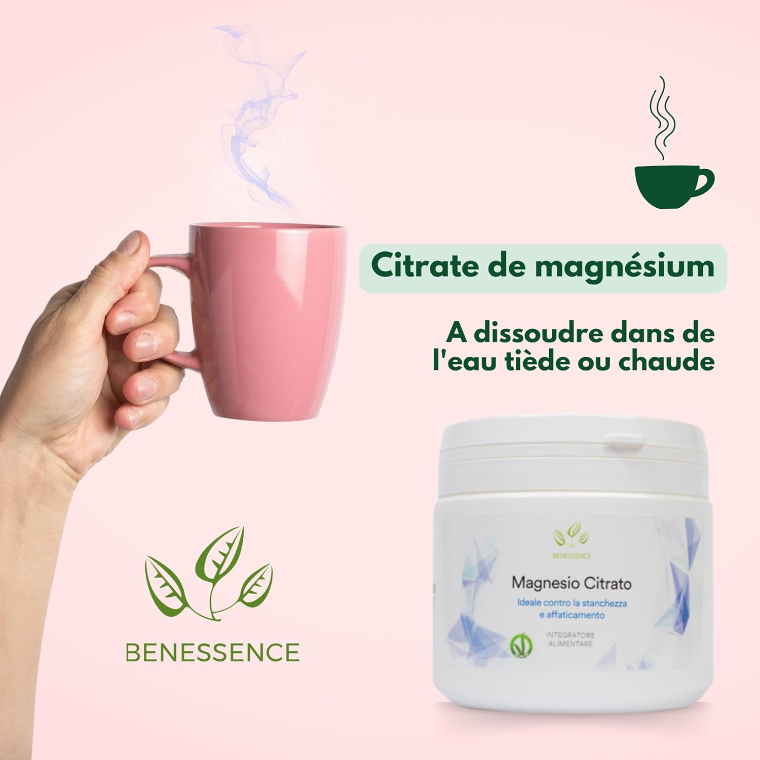 Benessence - Magnesium Citrate Powder Soluble - Food Integrator - Helps reduce fatigue and exhaustion - 125 days integration- 500g - Image 7