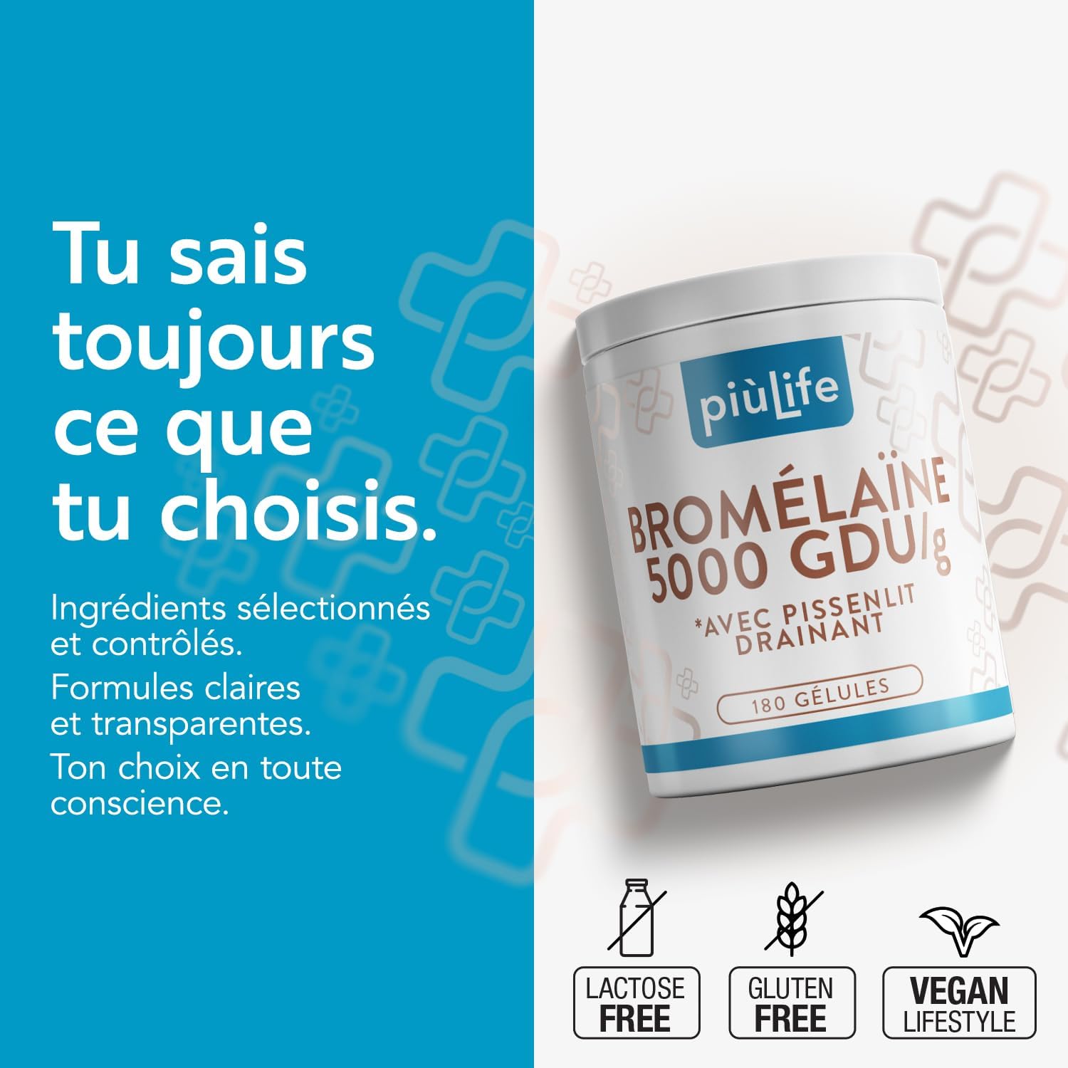 Bromelaine Drainer 5000 GDU/g 360 Capsules PiùLife, 1200mg Bromelain, Natural Draining Dandelion Extract (3 Per Dose), Digestive Enzymes, Digestion, Microcirculation - Image 5