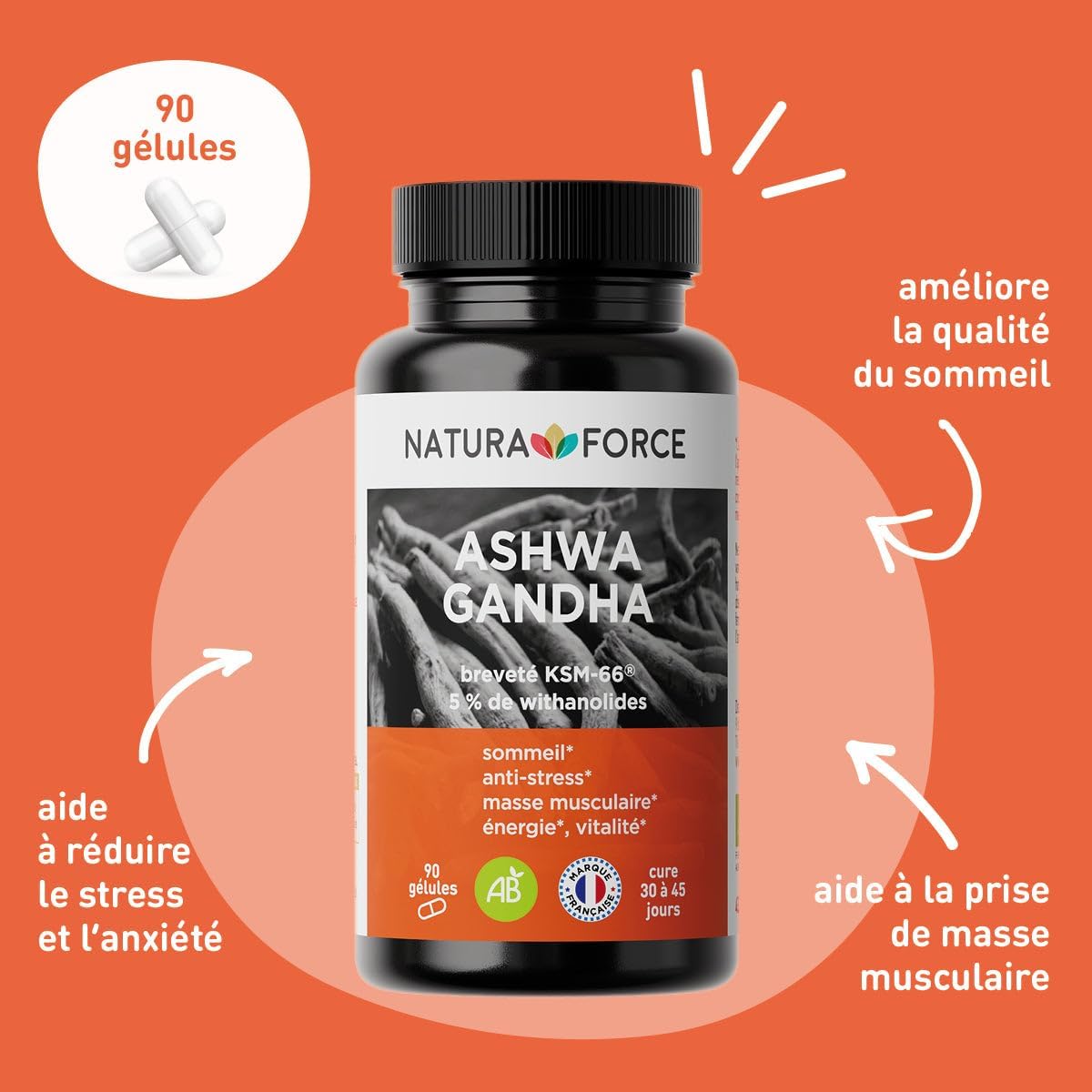 Ashwagandha Organic KSM-66 Vegetable Capsules - Improves Sleep Quality, Helps Reduce Stress and Anxiety - Pure Ashwagandha Root Extract - 90 Capsules - Image 3