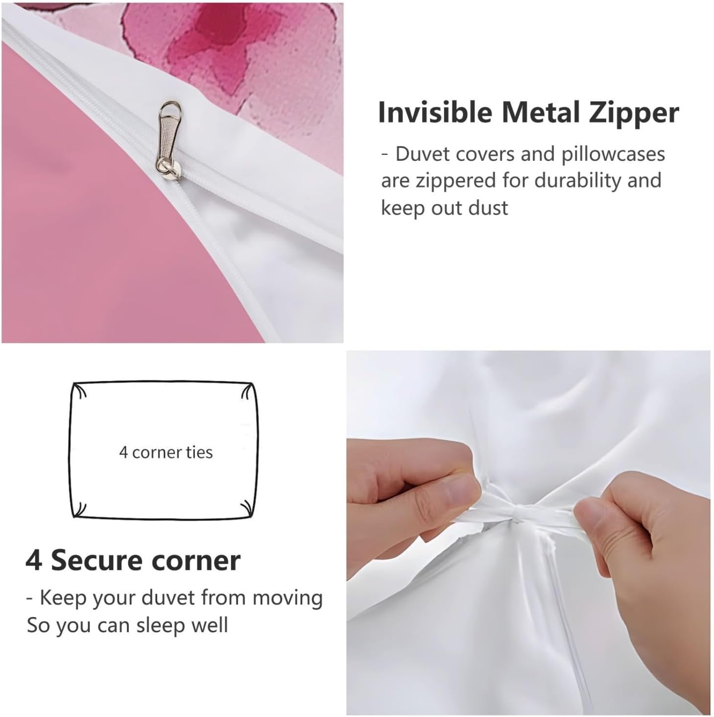 Duvet Cover 140 x 200 cm with 2 Pillowcases – Simple Cherry Blossom Design Reversible Watercolour – Adult Bedding Set Duvet Cover with Zips, Evening Primrose Powder - Image 7