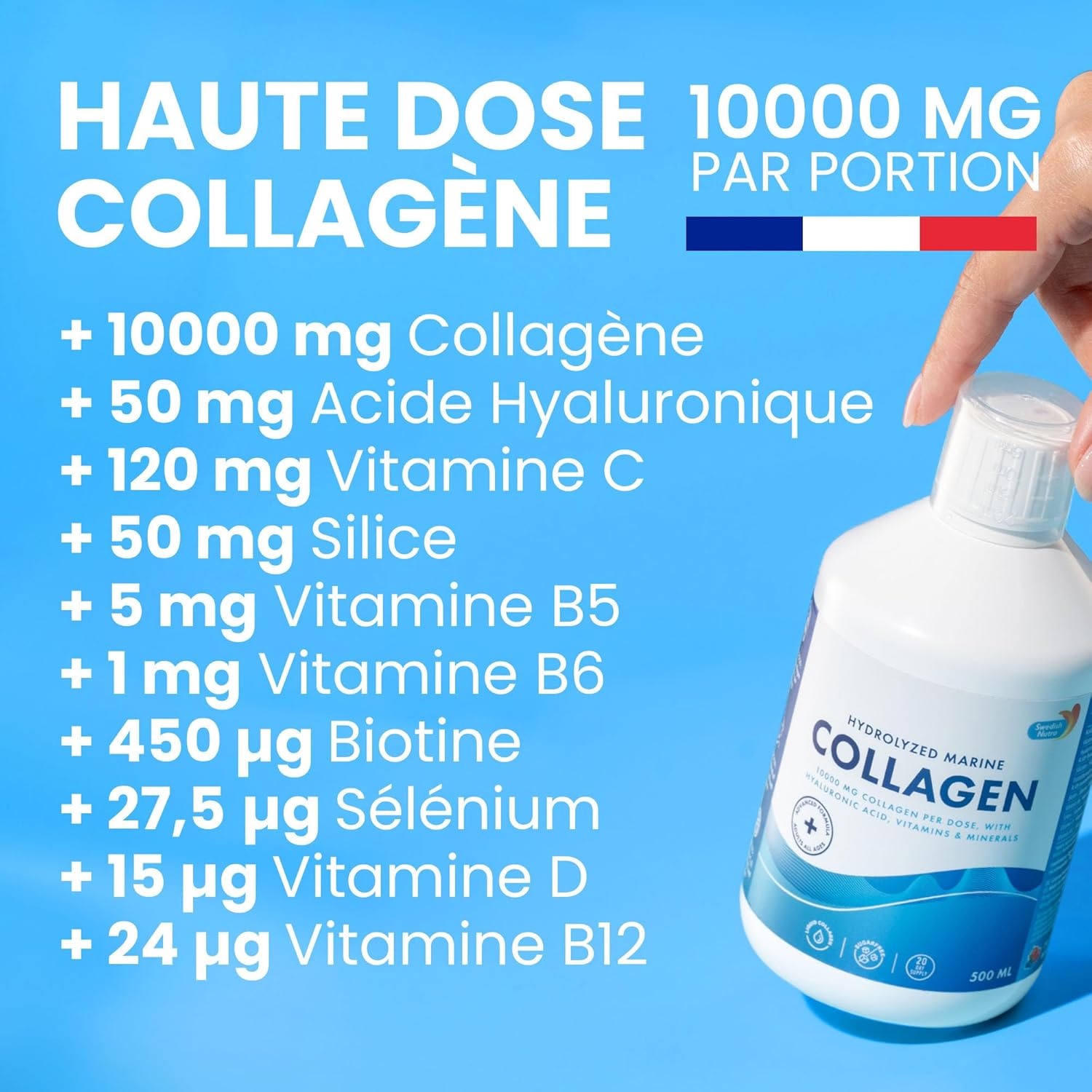 Swedish Nutra 10000mg Liquid Marine Collagen 500ml 20 Day Hyaluronic Acid Biotin Vitamin C Hair Skin Nails Joints Sugar Free for Men and Women - Image 4