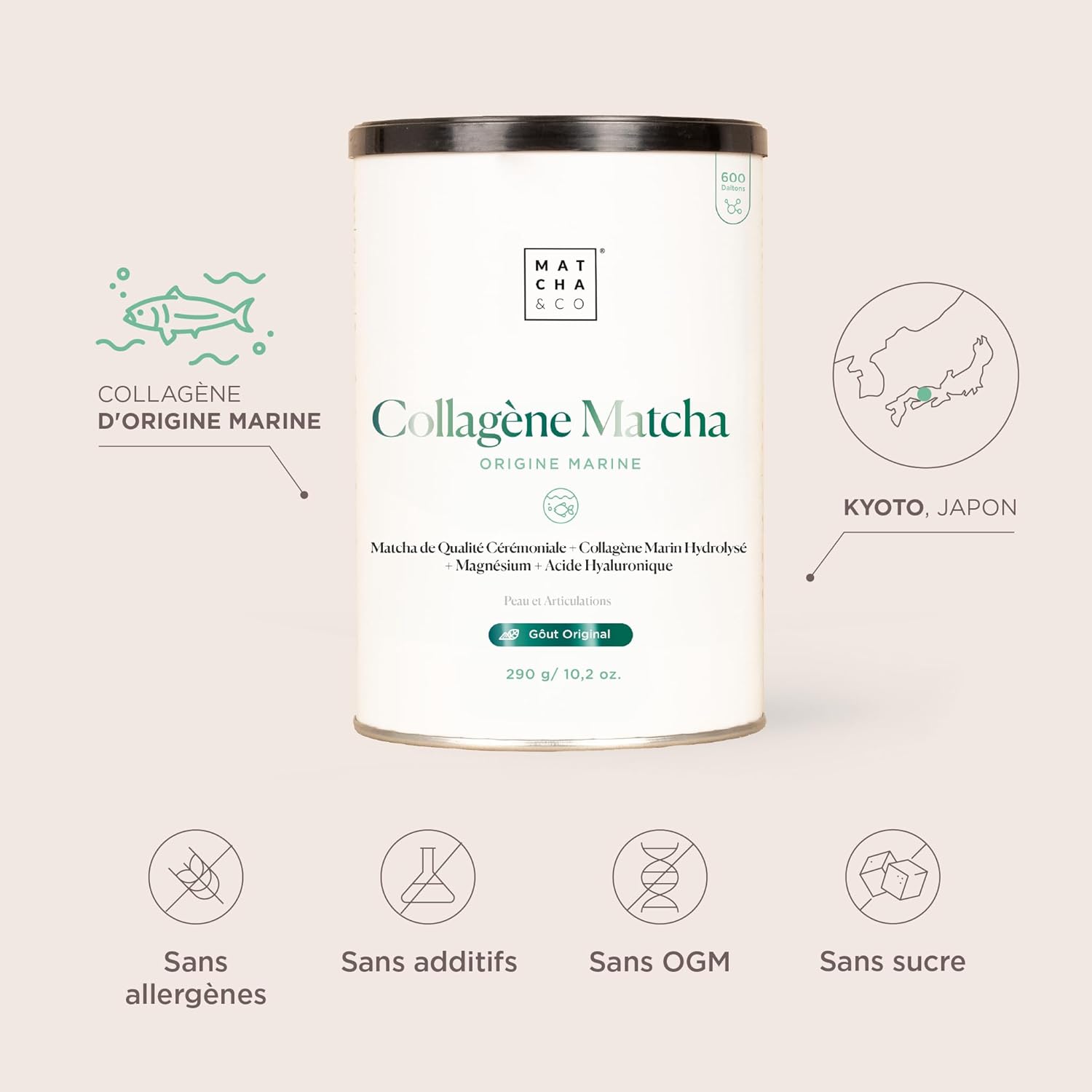 Matcha Collagen. Marine Collagen with Magnesium, Matcha Tea and Hyaluronic Acid. Matcha Lemon Flavour. Joints, Skin and Nails. 296 g. Matcha Collagen Powder (Matcha) - Image 3