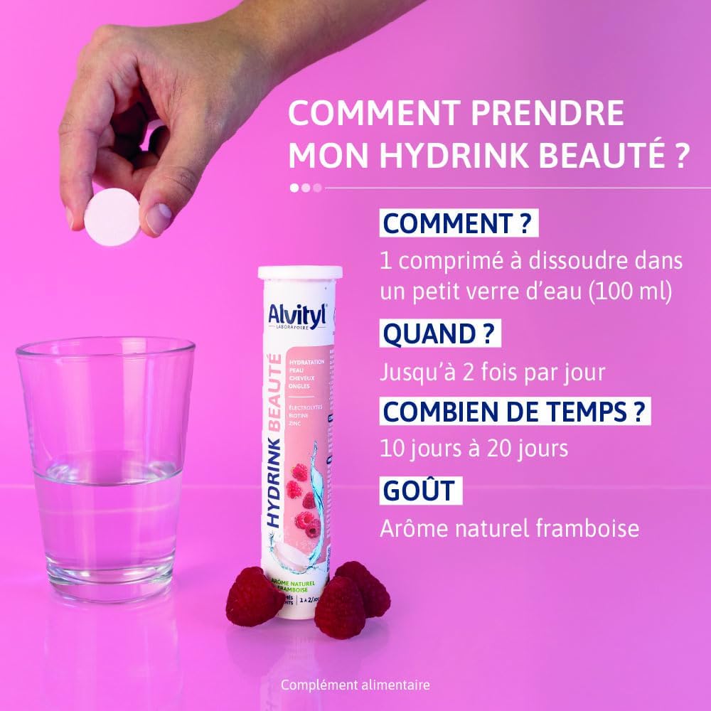 ALVITYL HYDRINK BEAUTY - Electrolytes - Biotin Zinc - Hydration, Skin, Hair, Nails - Effervescent Lozenges - Raspberry Flavour - 20 Effervescent Tablets - Image 5
