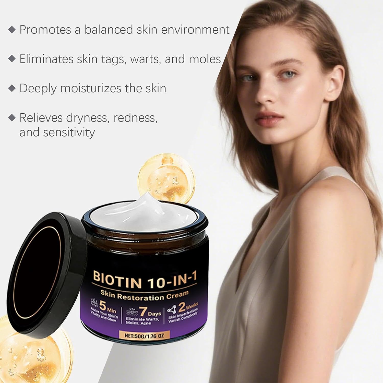 10 In 1 Biotin Skin Restoration Cream, With 7 Days Warts, Grains & Acne Removal, 50G, Skin Treatment Cream, Collagen Lift Serum, Elas - Image 9