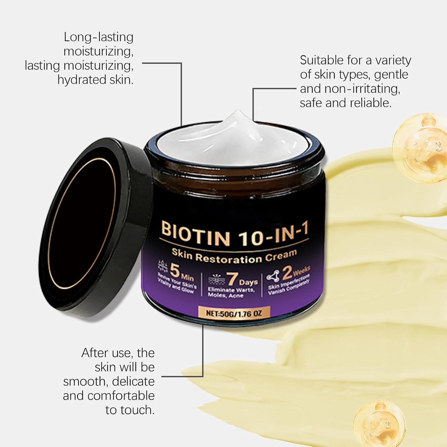 10 In 1 Biotin Skin Restoration Cream, With 7 Days Warts, Grains & Acne Removal, 50G, Skin Treatment Cream, Collagen Lift Serum, Elas - Image 10