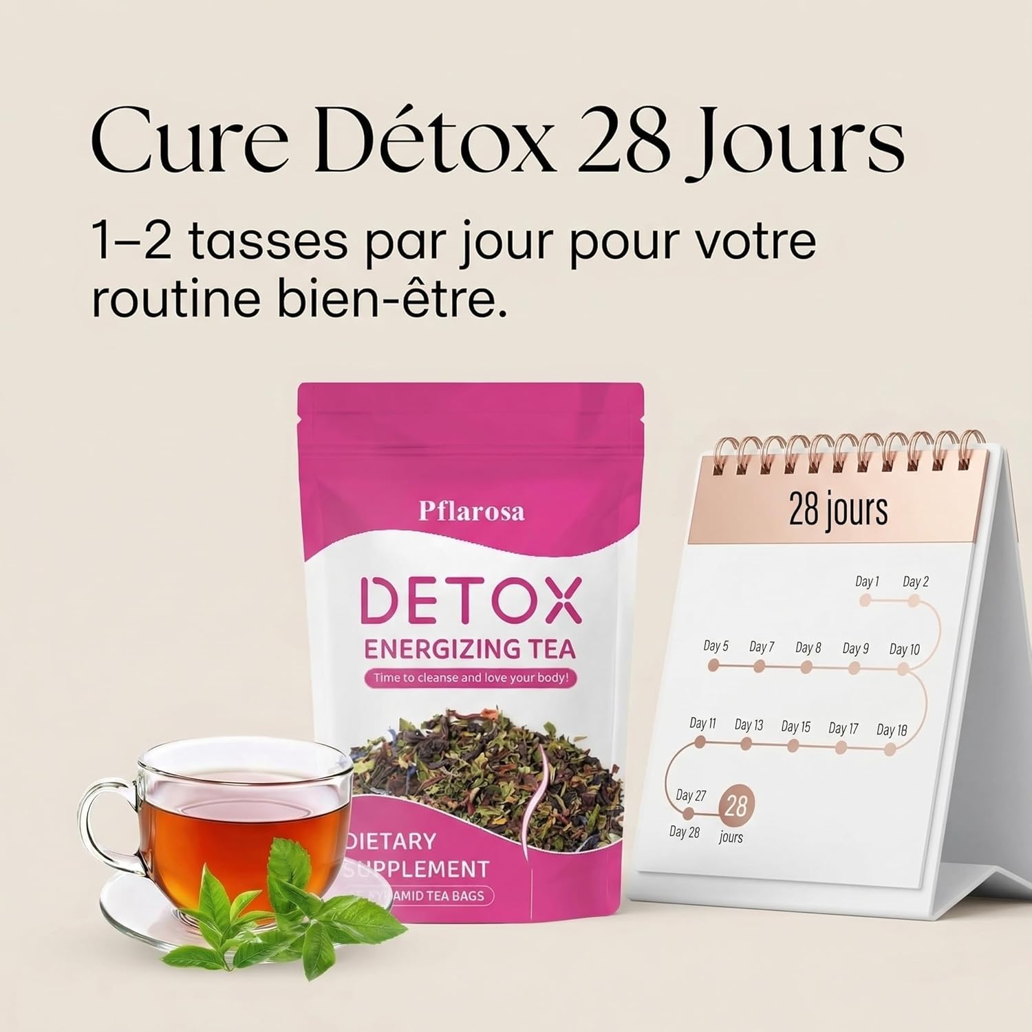 Detox Tea for Weight Loss – 28 Day Treatment | Slimming Detox Herbal Tea with Camellia, Dandelion & Rose Petals – Natural Cleansing & Digestive Support - Image 3