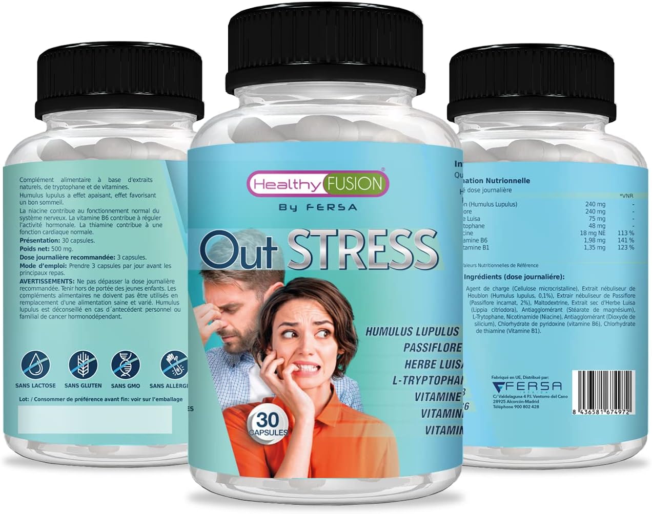 NO + STRESS | Relaxant naturel | Tryptophane avec Passiflore et Vitamines B6 B3 et B1 | Calme les nerfs, le stress et l'anxiété | Améliore la concentration | Contribue à un bon bien-être | 30 Caps. - Image 6
