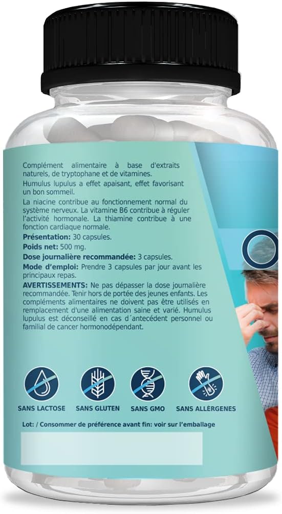 NO + STRESS | Relaxant naturel | Tryptophane avec Passiflore et Vitamines B6 B3 et B1 | Calme les nerfs, le stress et l'anxiété | Améliore la concentration | Contribue à un bon bien-être | 30 Caps. - Image 9