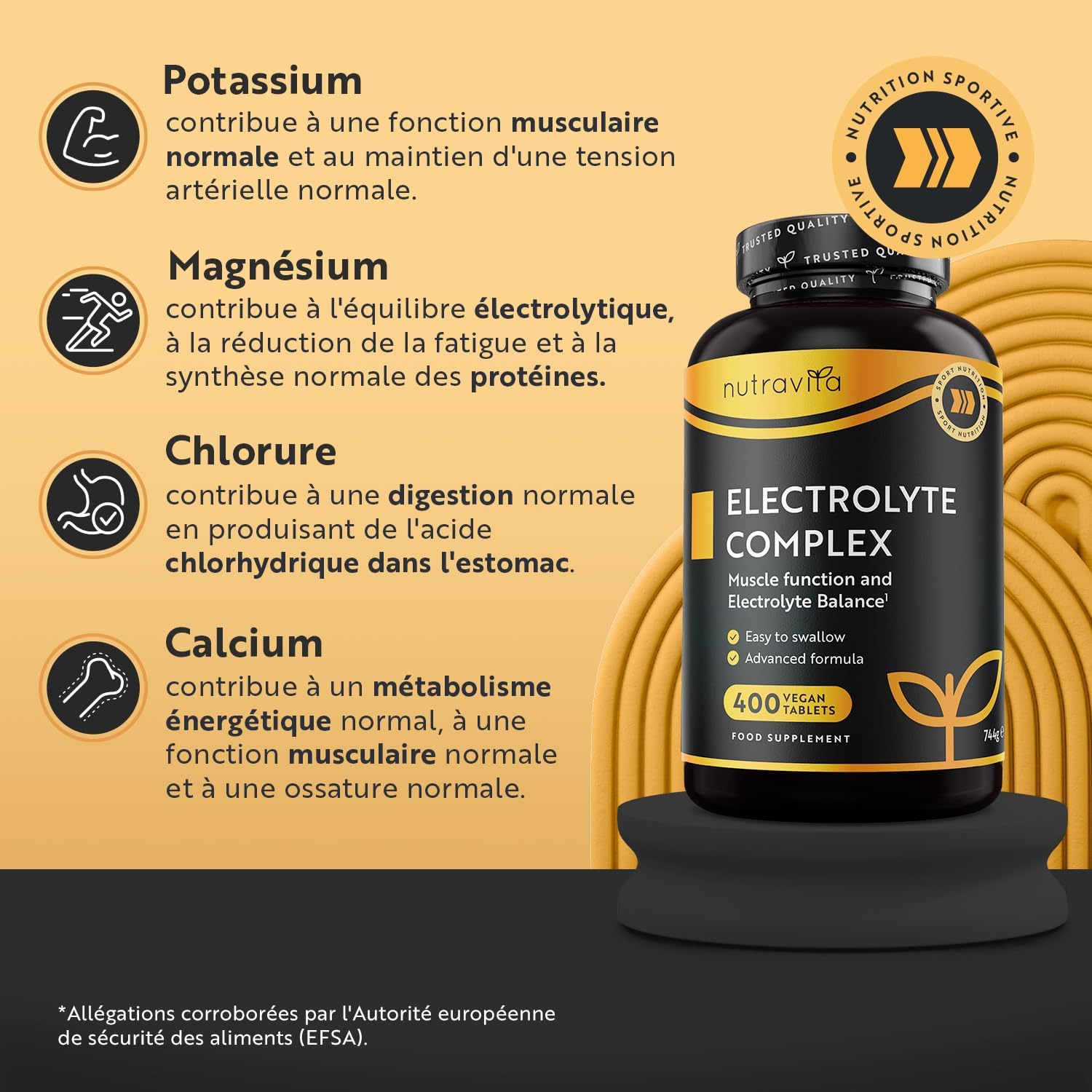 Electrolyte Complex 900mg, 400 Tablets (1+ Year) with Magnesium Calcium Potassium Dietary Supplement - Muscle Function (EFSA) Electrolytes Hydration without Sugar - Nutravita - Image 3