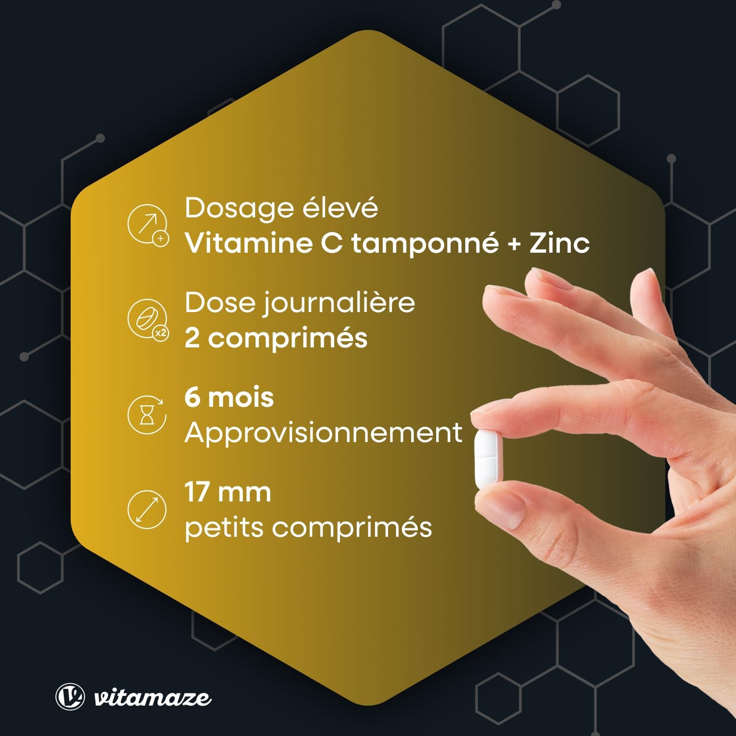 Vitamin C 1000mg Tamponed + Zinc 20mg - 360 Tablets without Asorbic Acid PH Neutral - Antioxidant and Immunology - Vegan and Optimal Bioavailability - No Additives - Image 3