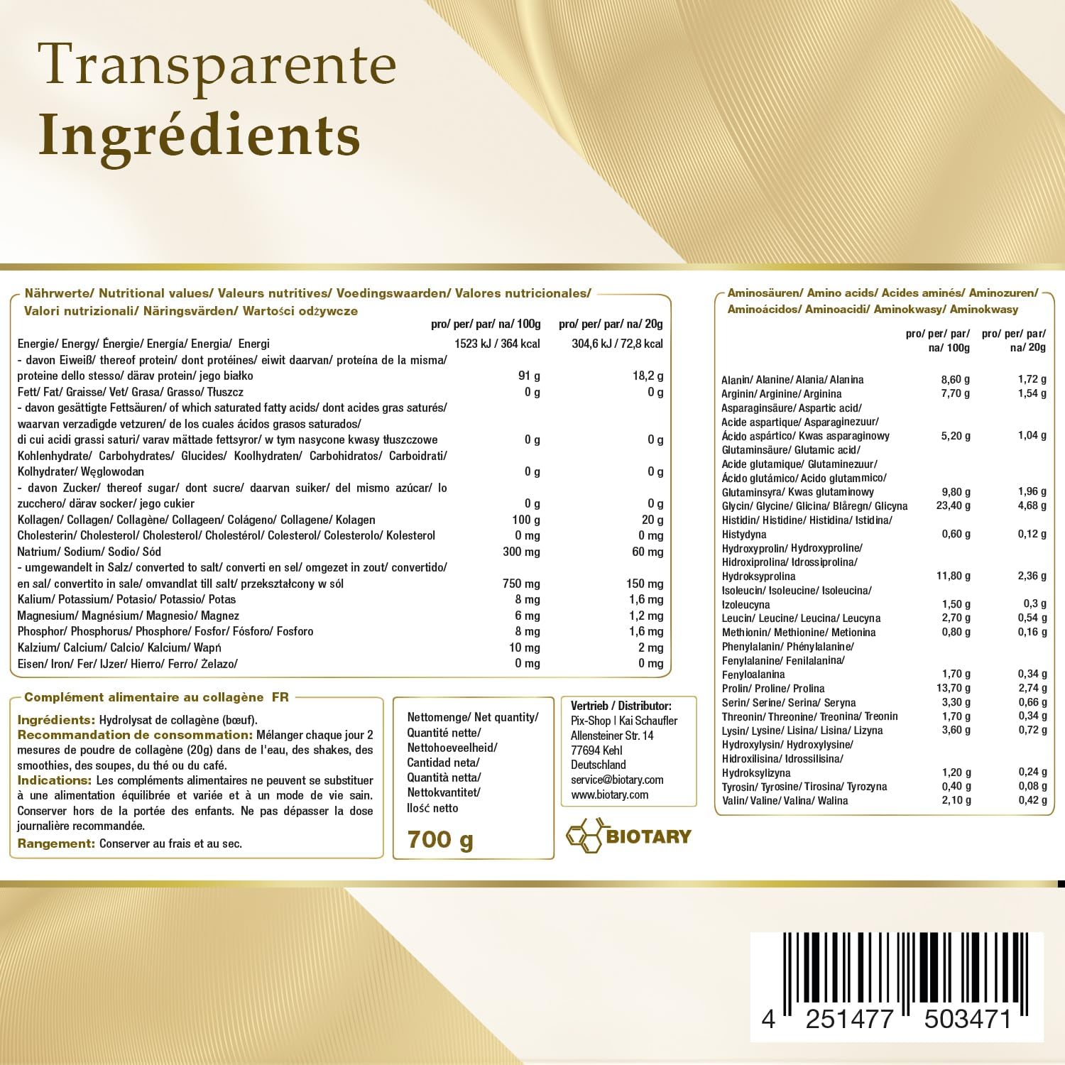 Collagen Powder 700 g Collagen Hydrolysate 100% Pure Peptides Type 1, 2 and 3, Excellent Solubility Taste Neutral Pure Formula Controlled Quality - Image 4