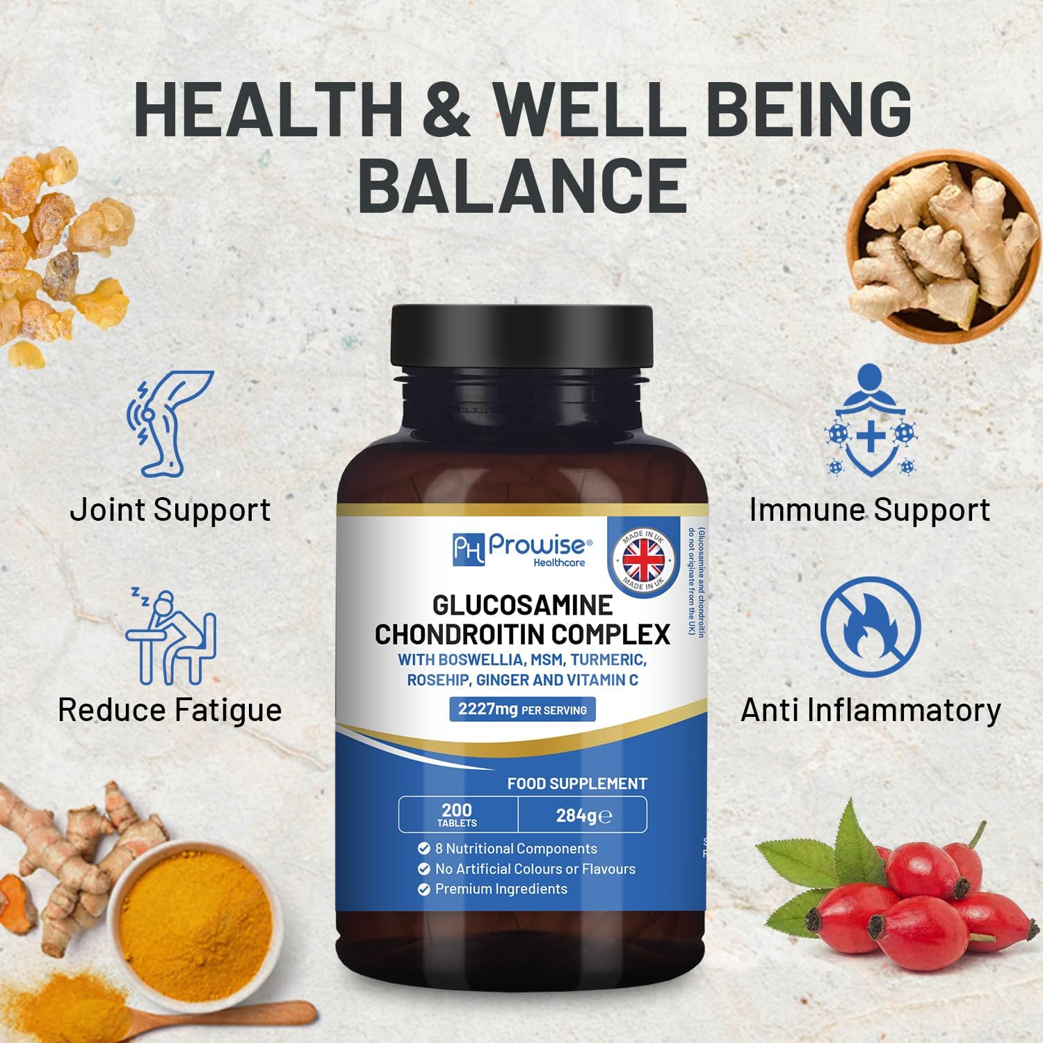 Glucosamine & Chondroitin Complex 2227mg Per Serving | 200 High Strength Tablets | 8 Nutritional Components | Made in the UK by Prowise - Image 4