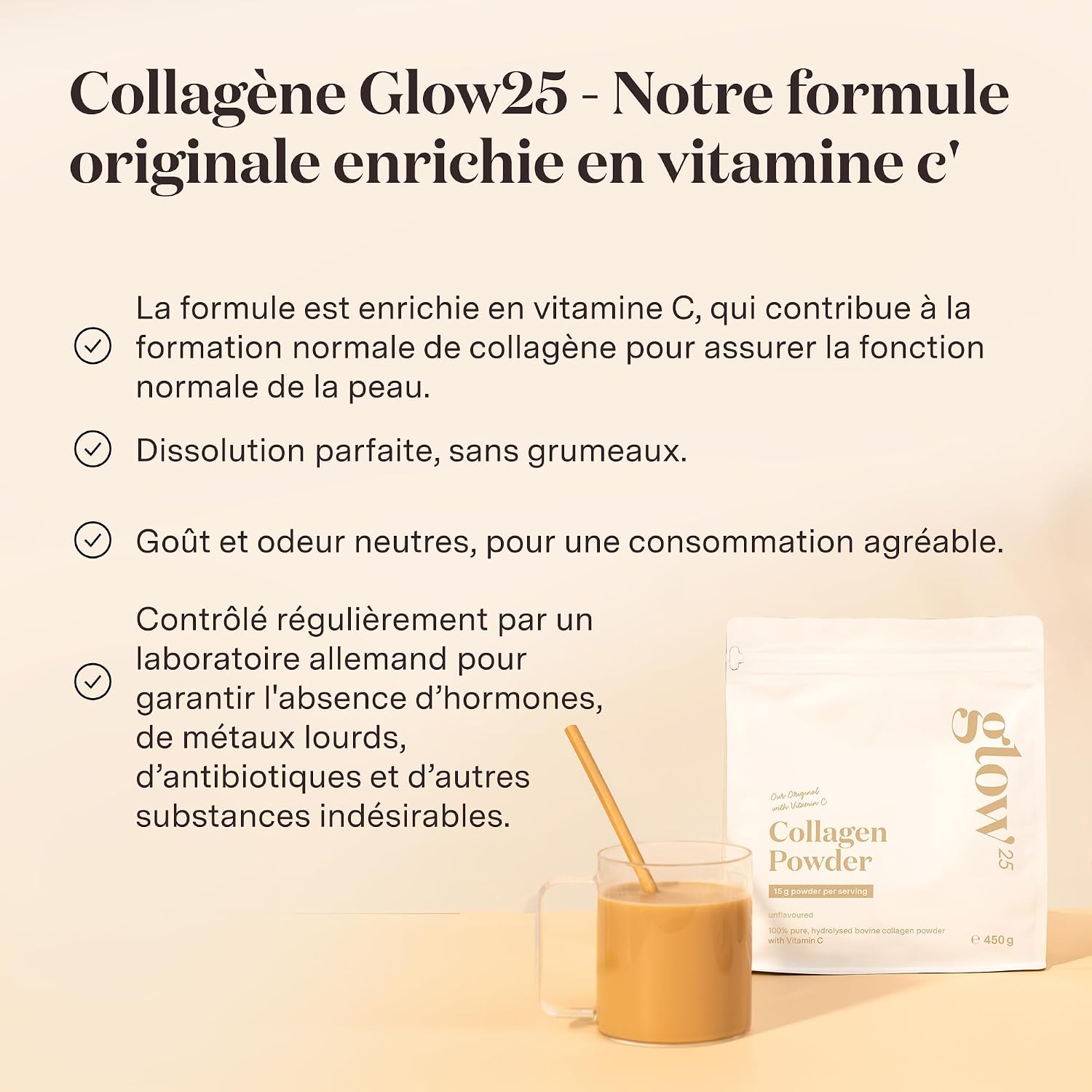 Glow25 Collagen Powder - Vitamin C - Peptides Type 1 & 3 | Collagen powder with vitamin C – hydrolyzate – peptides type 1 and 3 – good solubility – neutral taste - Image 4