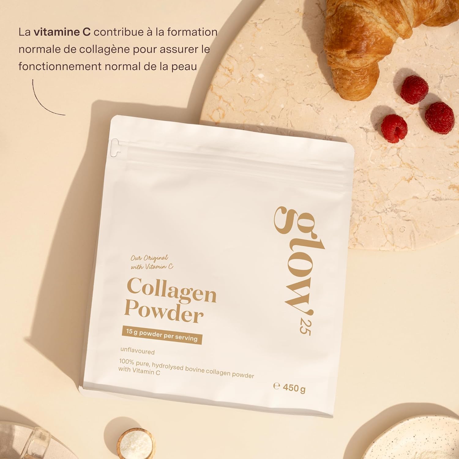 Glow25 Collagen Powder - Vitamin C - Peptides Type 1 & 3 | Collagen powder with vitamin C – hydrolyzate – peptides type 1 and 3 – good solubility – neutral taste - Image 7